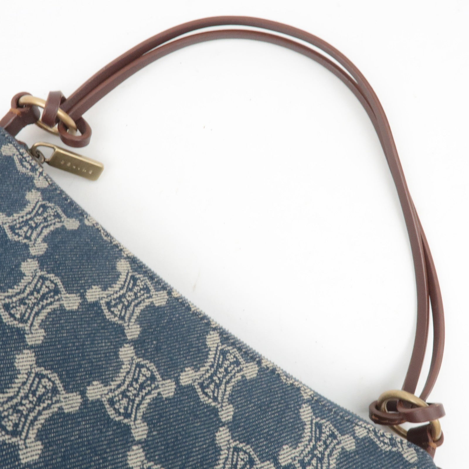 CELINE Paris Macadam Denim Small Shoulder Bag Navy Brown