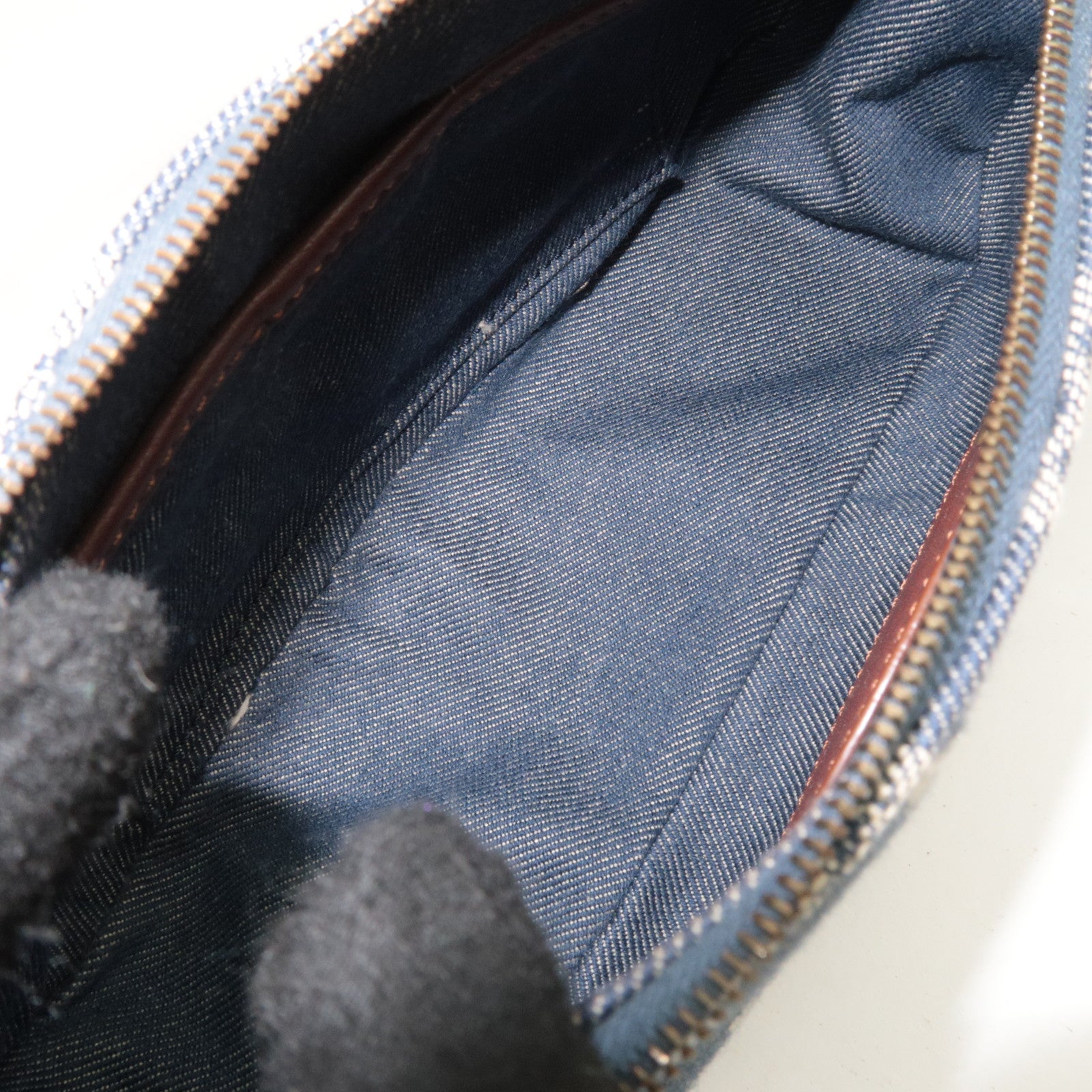CELINE Paris Macadam Denim Small Shoulder Bag Navy Brown
