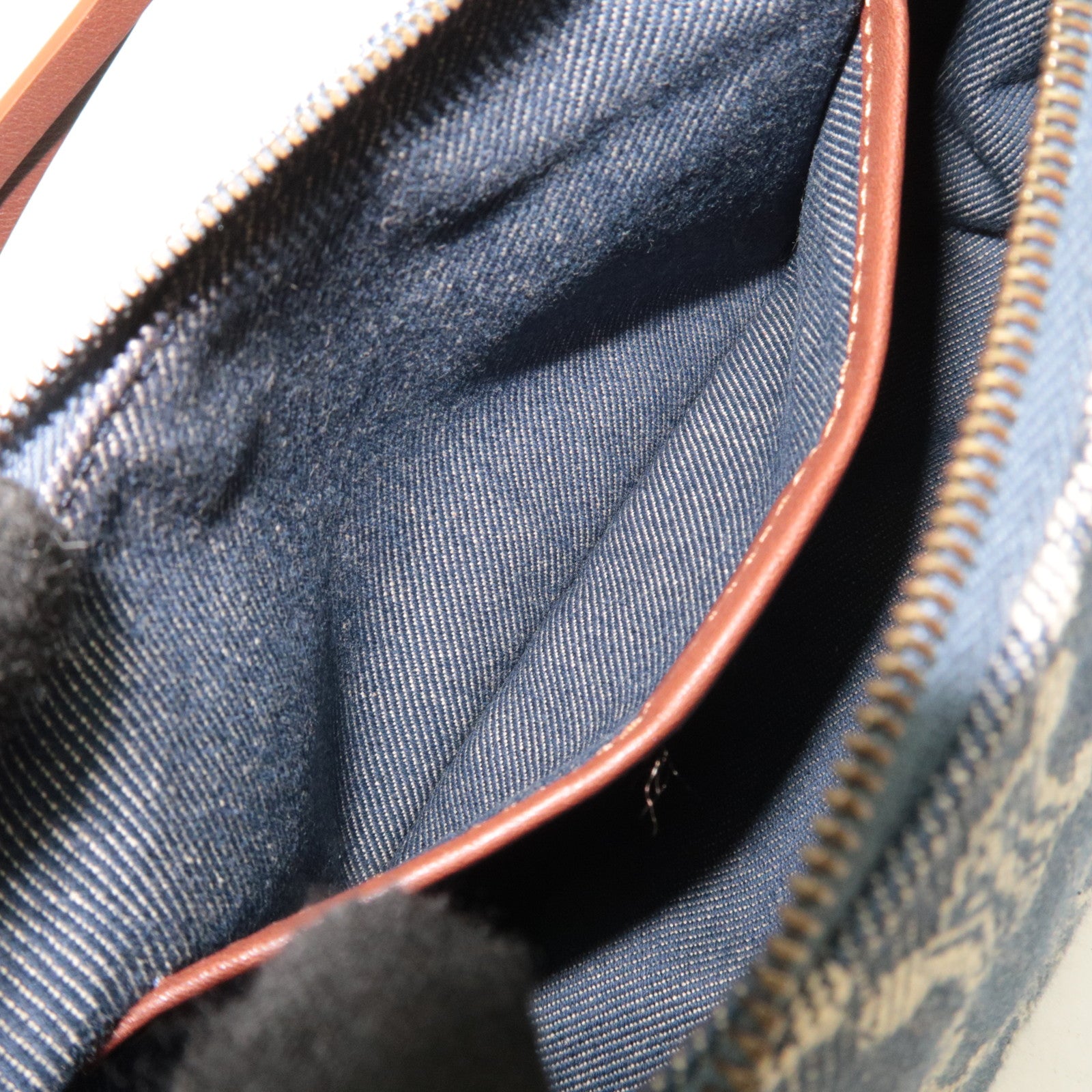 CELINE Paris Macadam Denim Small Shoulder Bag Navy Brown