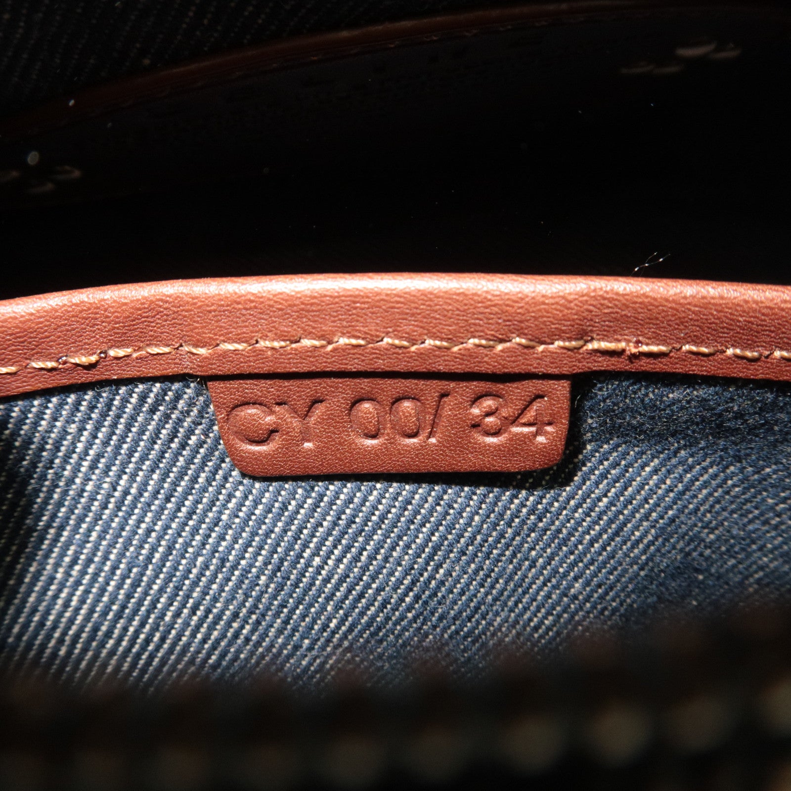 CELINE Paris Macadam Denim Small Shoulder Bag Navy Brown