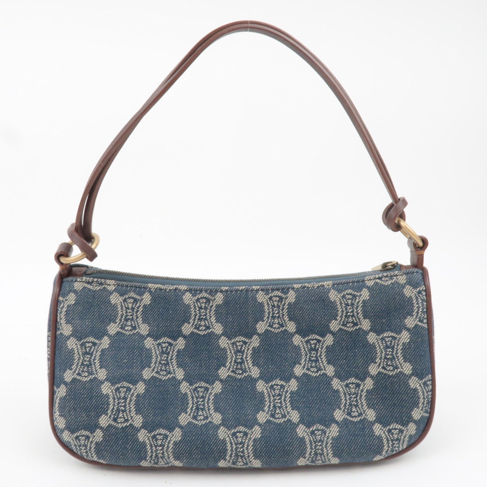 CELINE Paris Macadam Denim Small Shoulder Bag Navy Brown