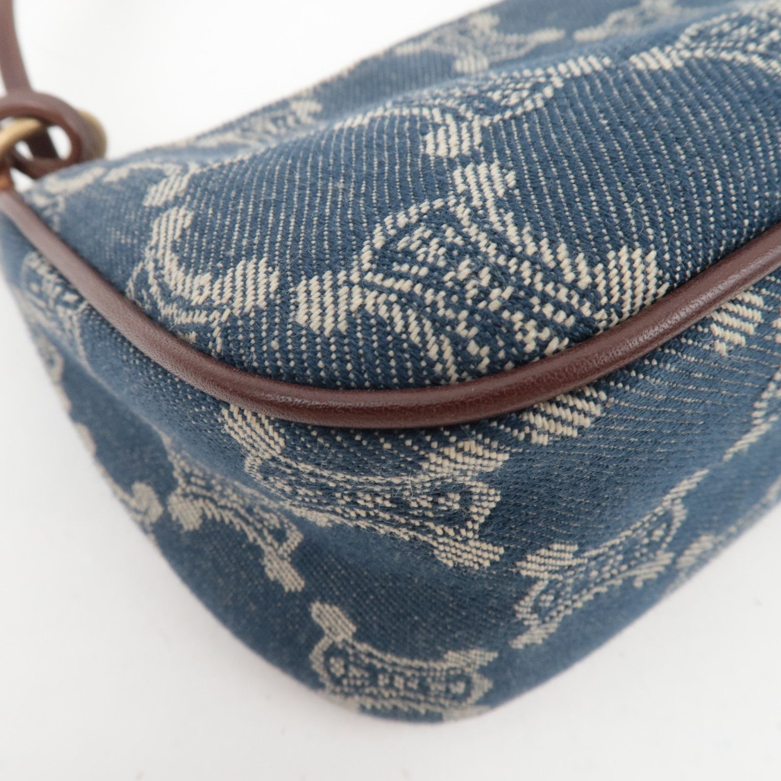 CELINE Paris Macadam Denim Small Shoulder Bag Navy Brown