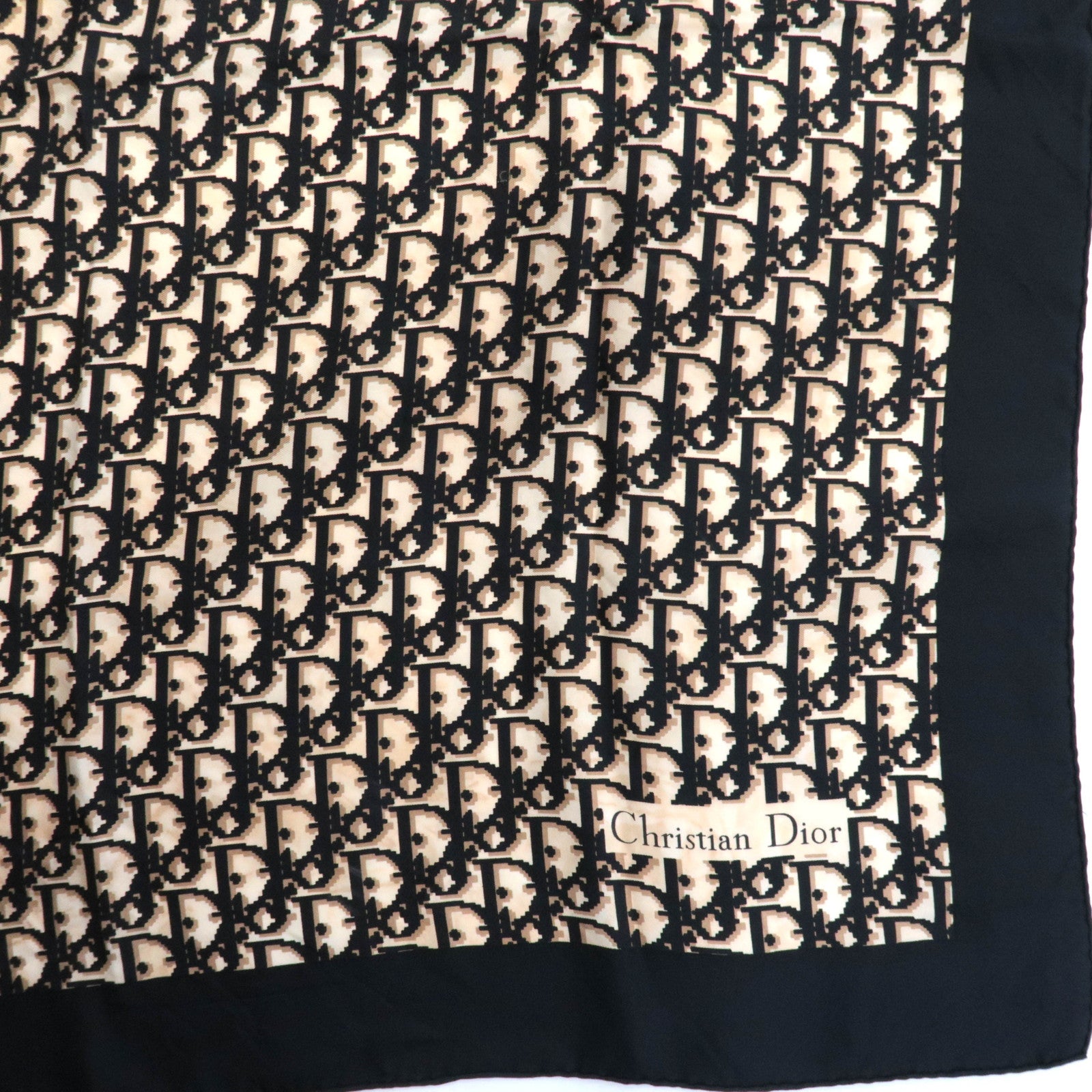 Christian Dior Trotter Scarf 100% Silk Navy Beige
