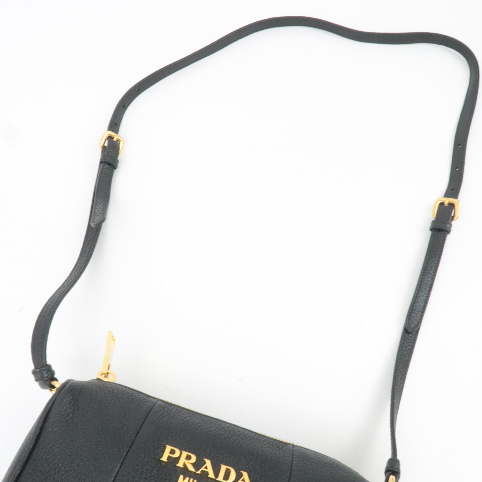 PRADA Vitello Phoenix Leather Shoulder Bag Black 1BH157