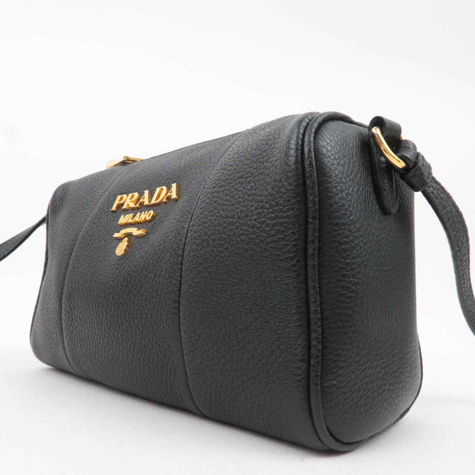 PRADA Vitello Phoenix Leather Shoulder Bag Black 1BH157