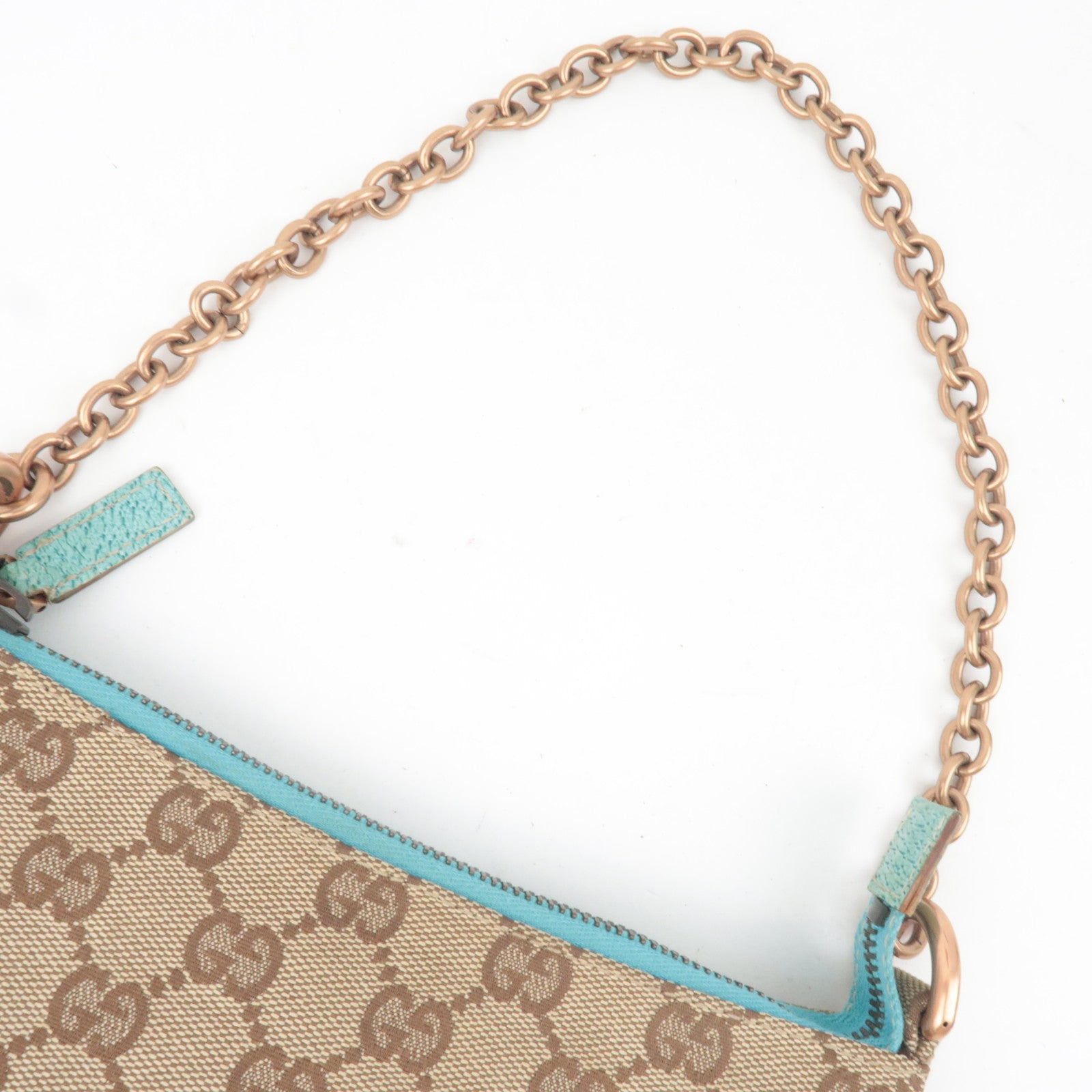 GUCCI GG Canvas Chain Small Shoulder Bag Beige Turquoise 120940