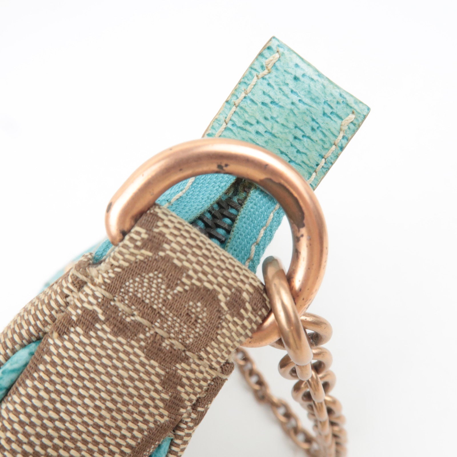 GUCCI GG Canvas Chain Small Shoulder Bag Beige Turquoise 120940