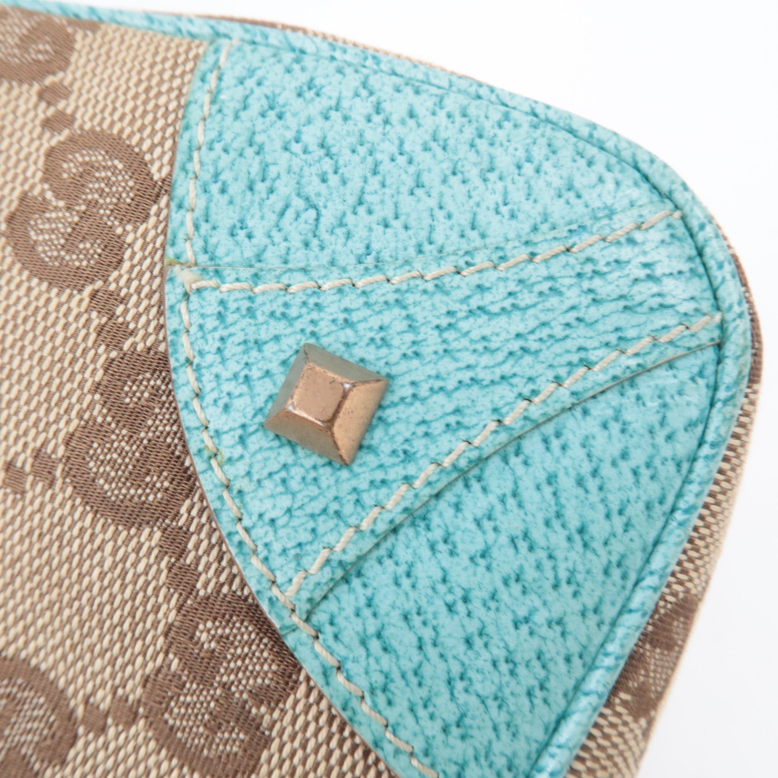 GUCCI GG Canvas Chain Small Shoulder Bag Beige Turquoise 120940