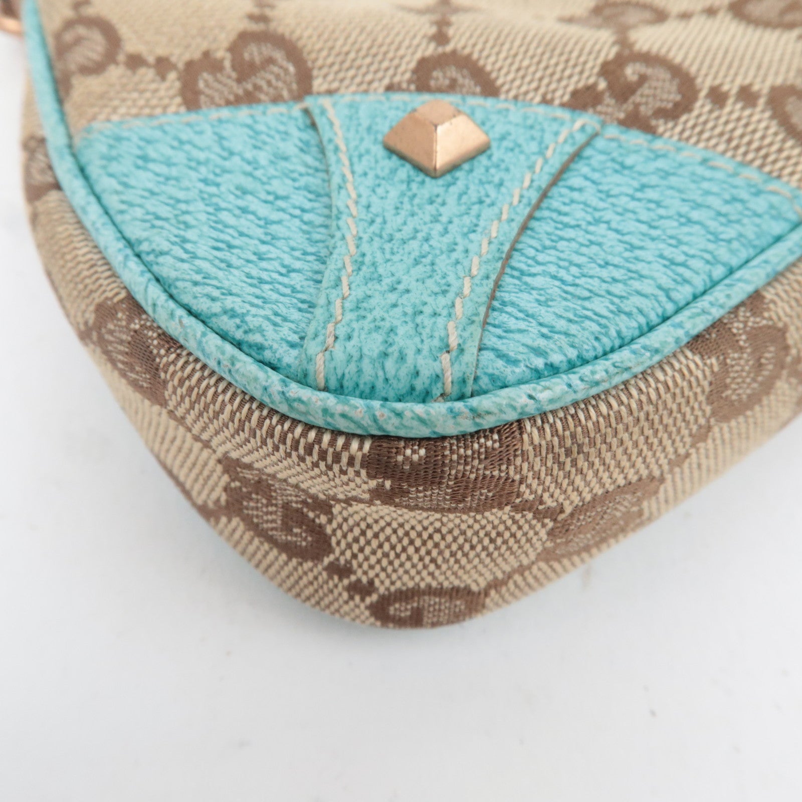GUCCI GG Canvas Chain Small Shoulder Bag Beige Turquoise 120940