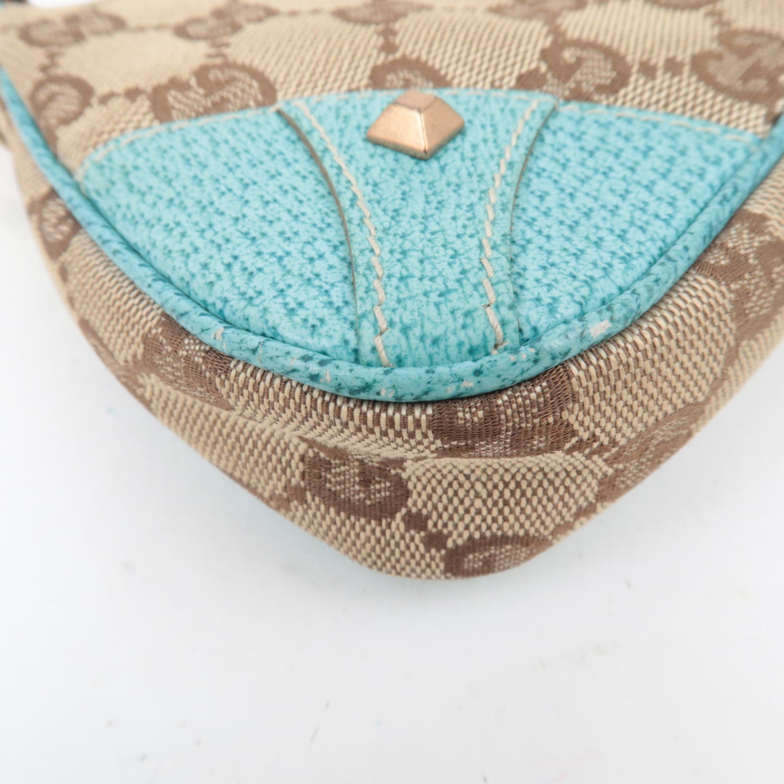 GUCCI GG Canvas Chain Small Shoulder Bag Beige Turquoise 120940