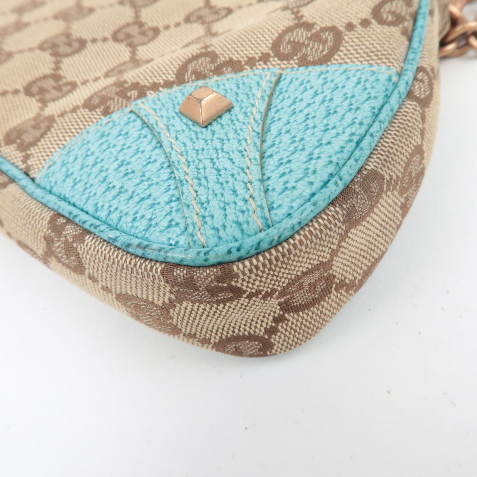 GUCCI GG Canvas Chain Small Shoulder Bag Beige Turquoise 120940