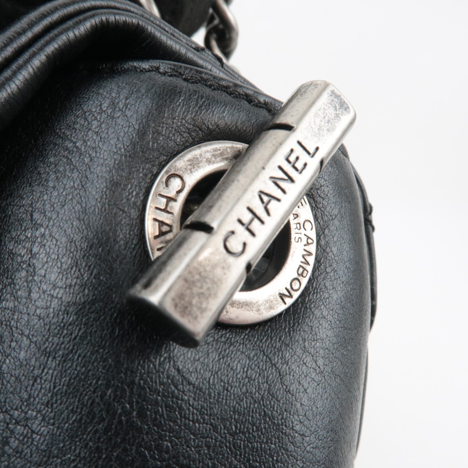 CHANEL Matelasse Lambskin Chain Shoulder Bag Black Brown Silver HDW