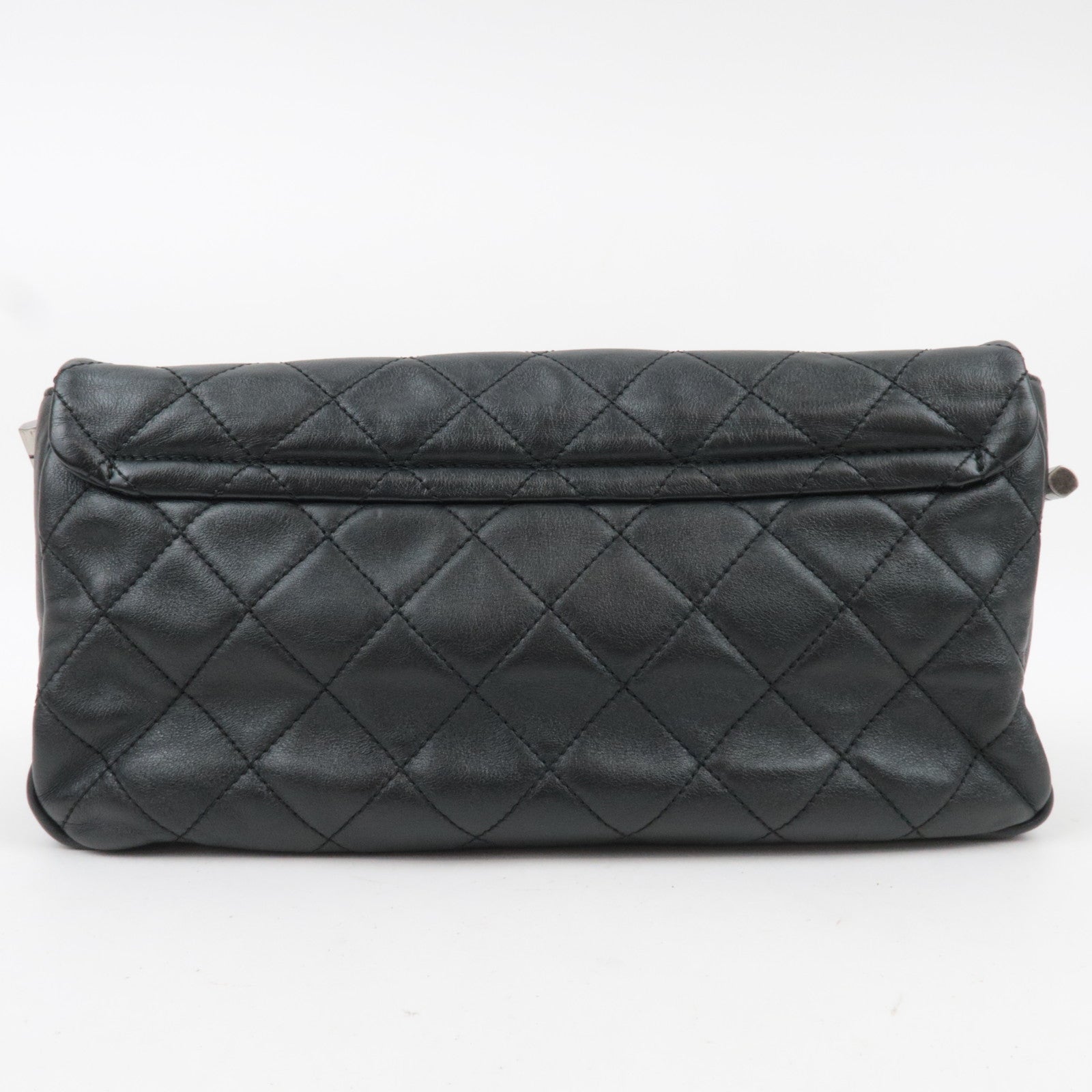 CHANEL Matelasse Lambskin Chain Shoulder Bag Black Brown Silver HDW