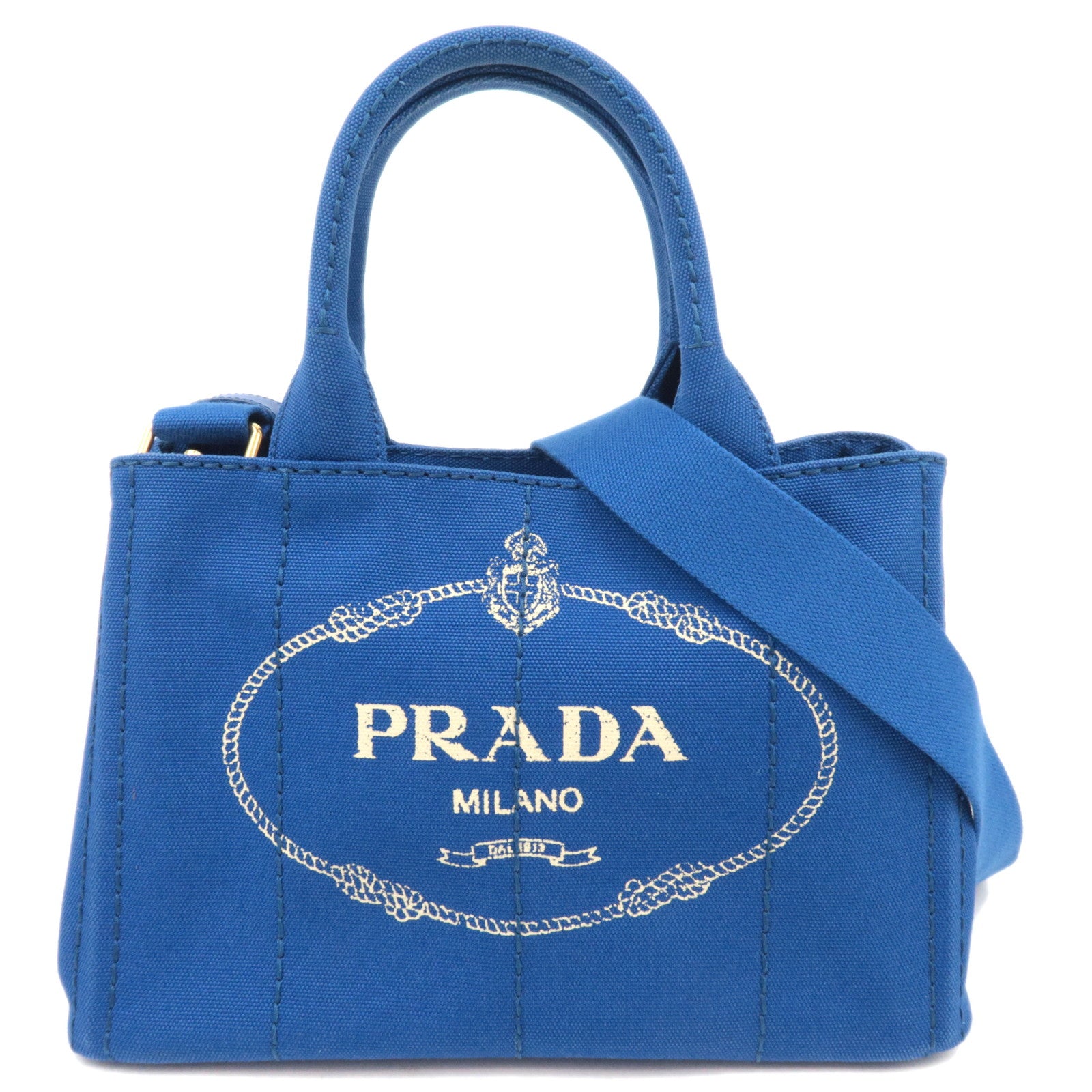 PPRADA Canapa Mini 2Way Canvas Tote Bag Blue 1BG43988747