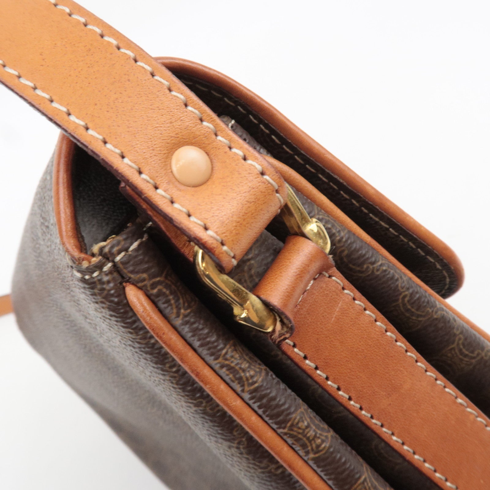 CELINE Macadam PVC Leather Shoulder Bag Brown