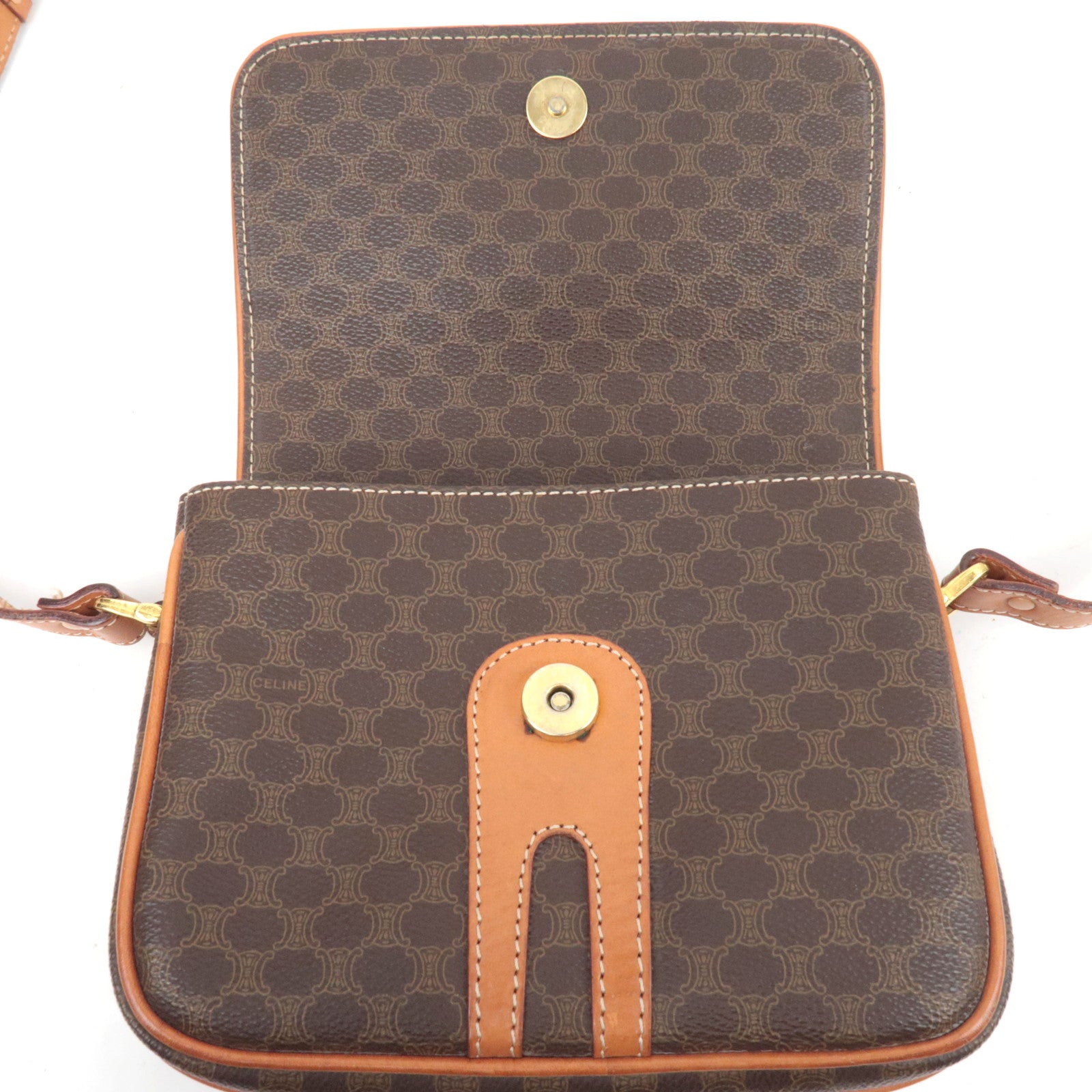 CELINE Macadam PVC Leather Shoulder Bag Brown