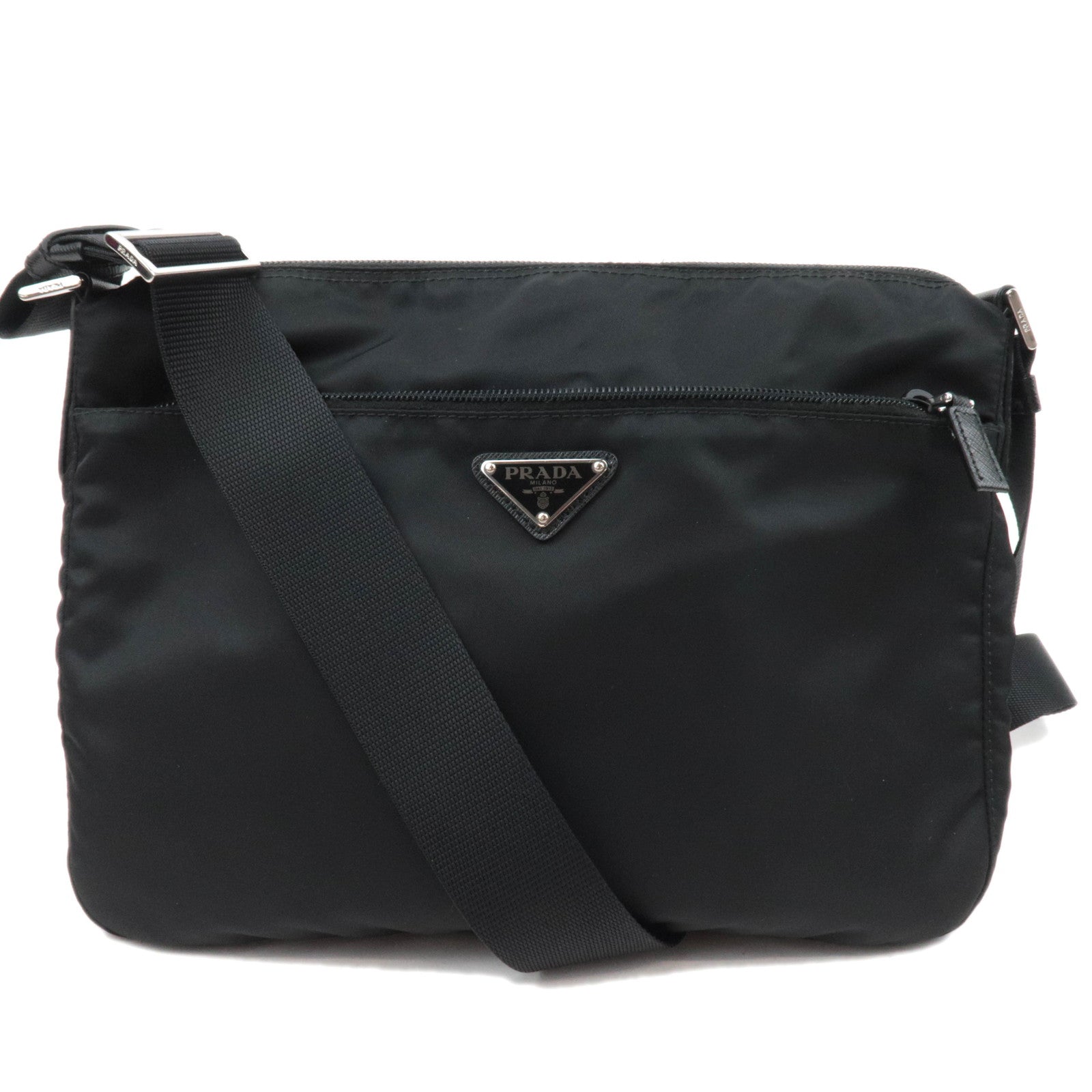 PRADA Logo Nylon Leather Shoulder Bag Black88770