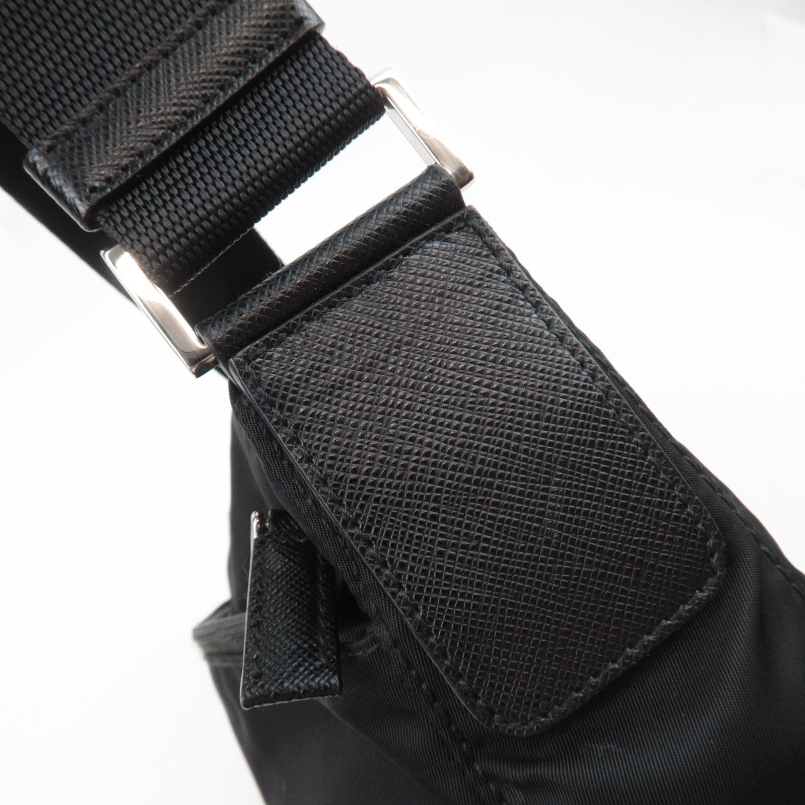 PRADA Logo Nylon Leather Shoulder Bag Black