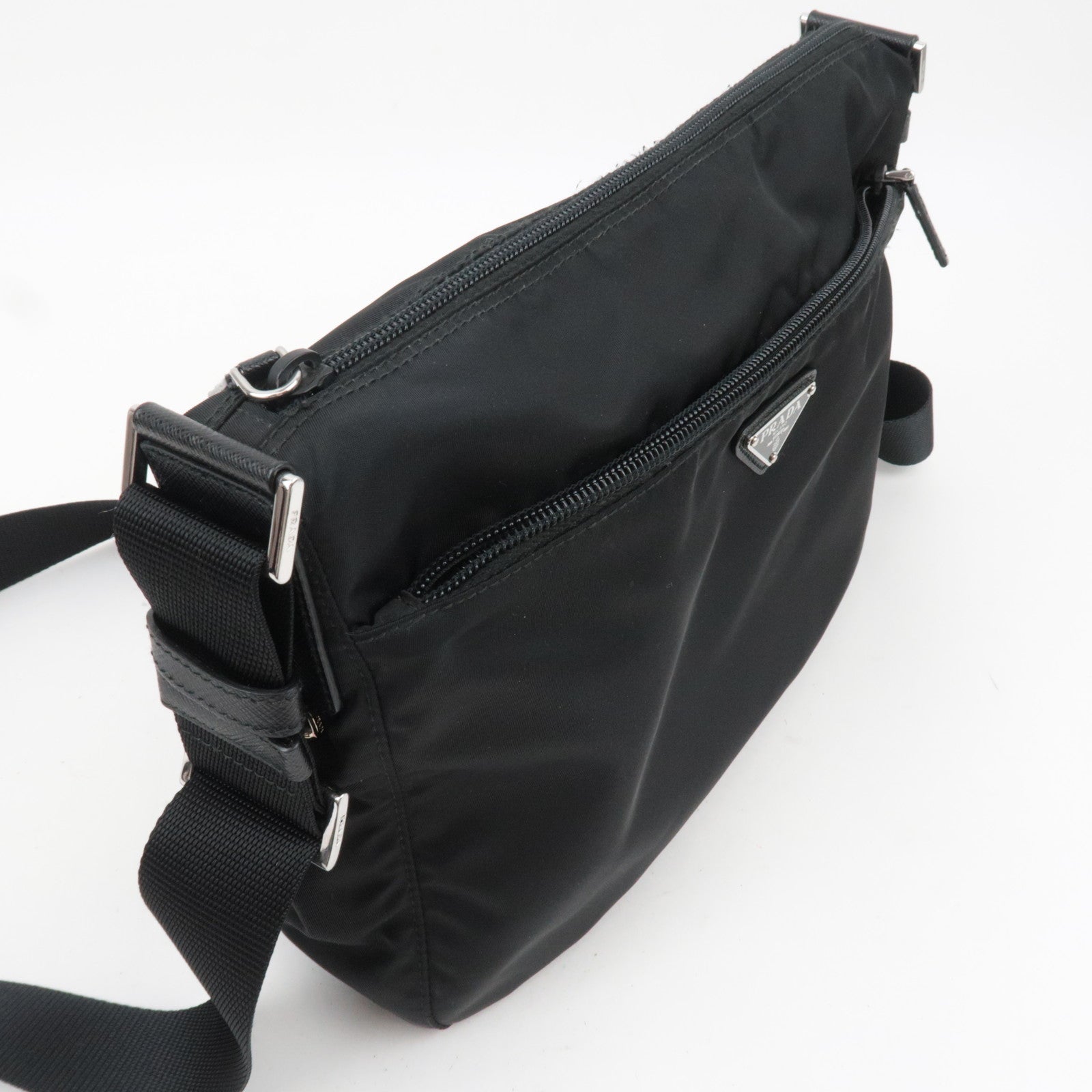 PRADA Logo Nylon Leather Shoulder Bag Black