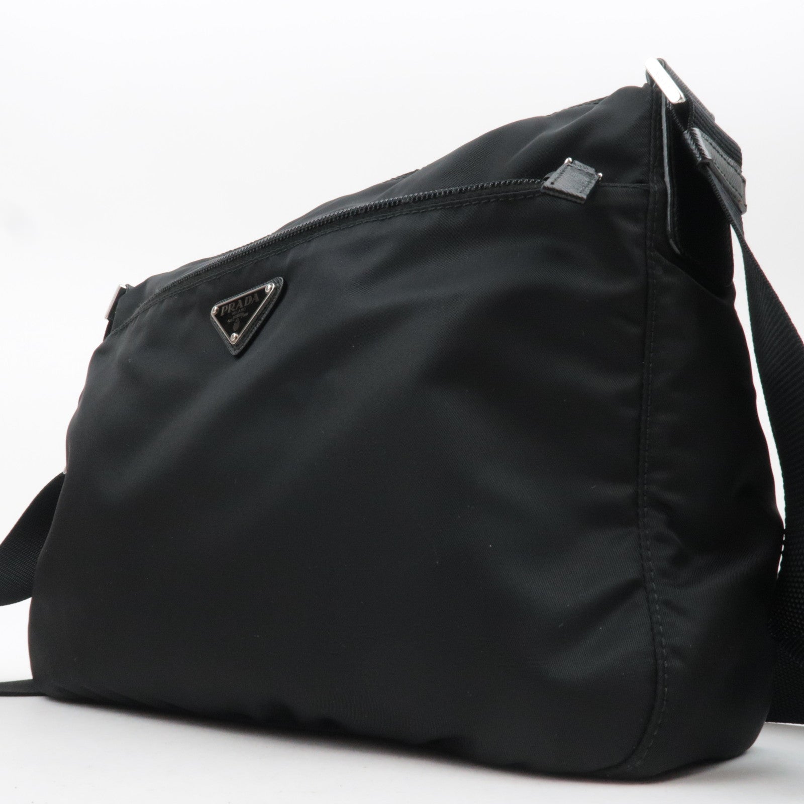 PRADA Logo Nylon Leather Shoulder Bag Black