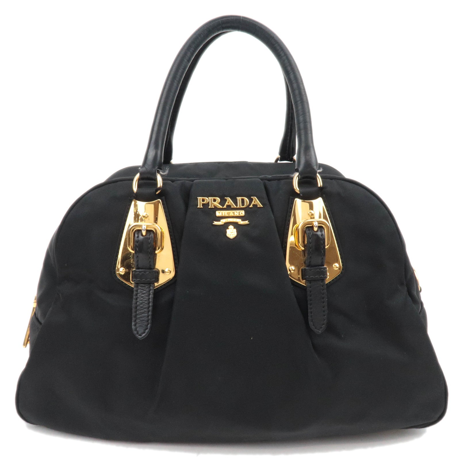 PRADA Nylon Leather Handbag Black88776