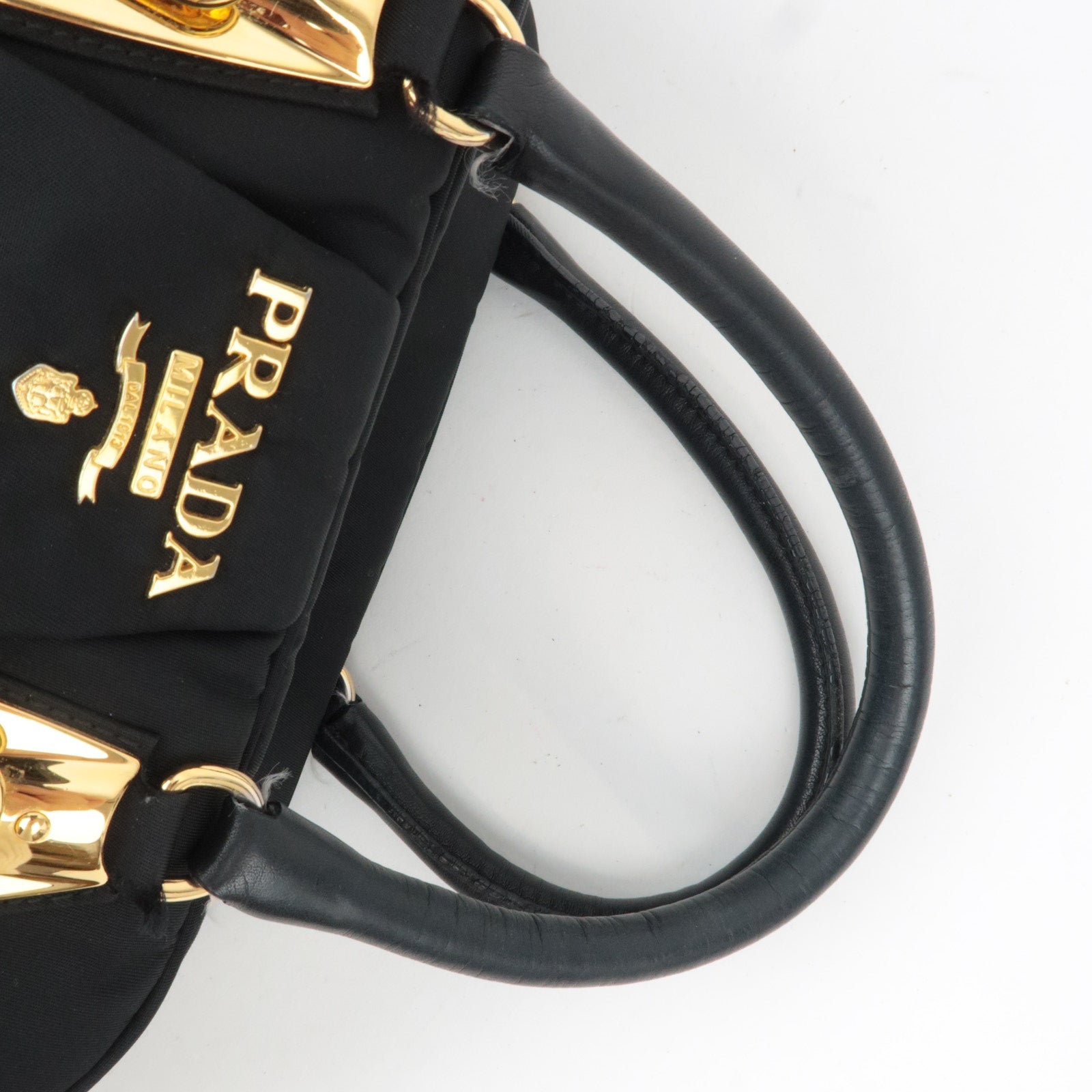 PRADA Nylon Leather Handbag Black