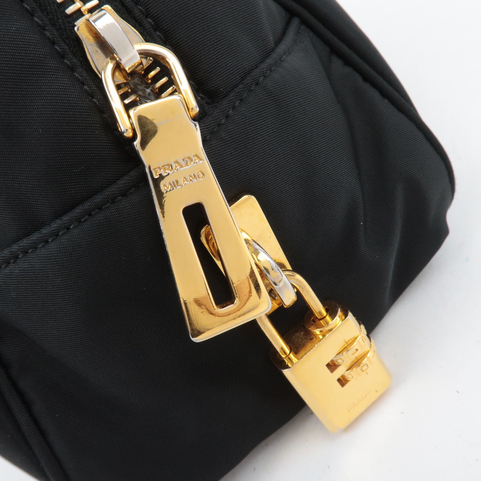 PRADA Nylon Leather Handbag Black