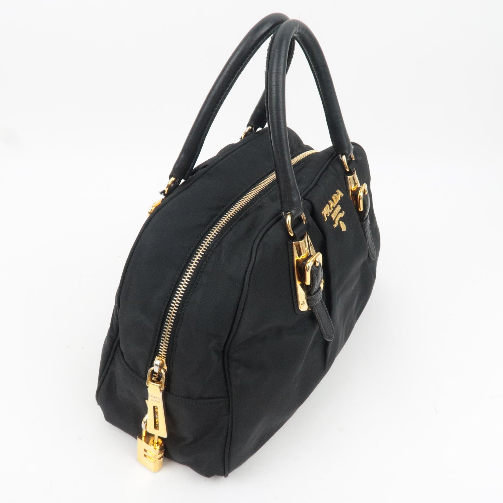 PRADA Nylon Leather Handbag Black