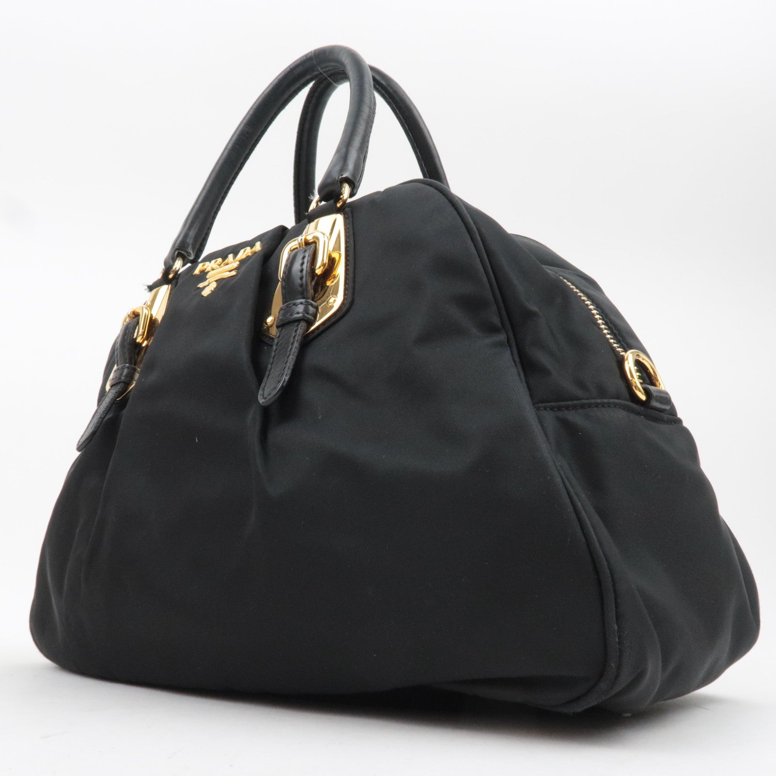 PRADA Nylon Leather Handbag Black