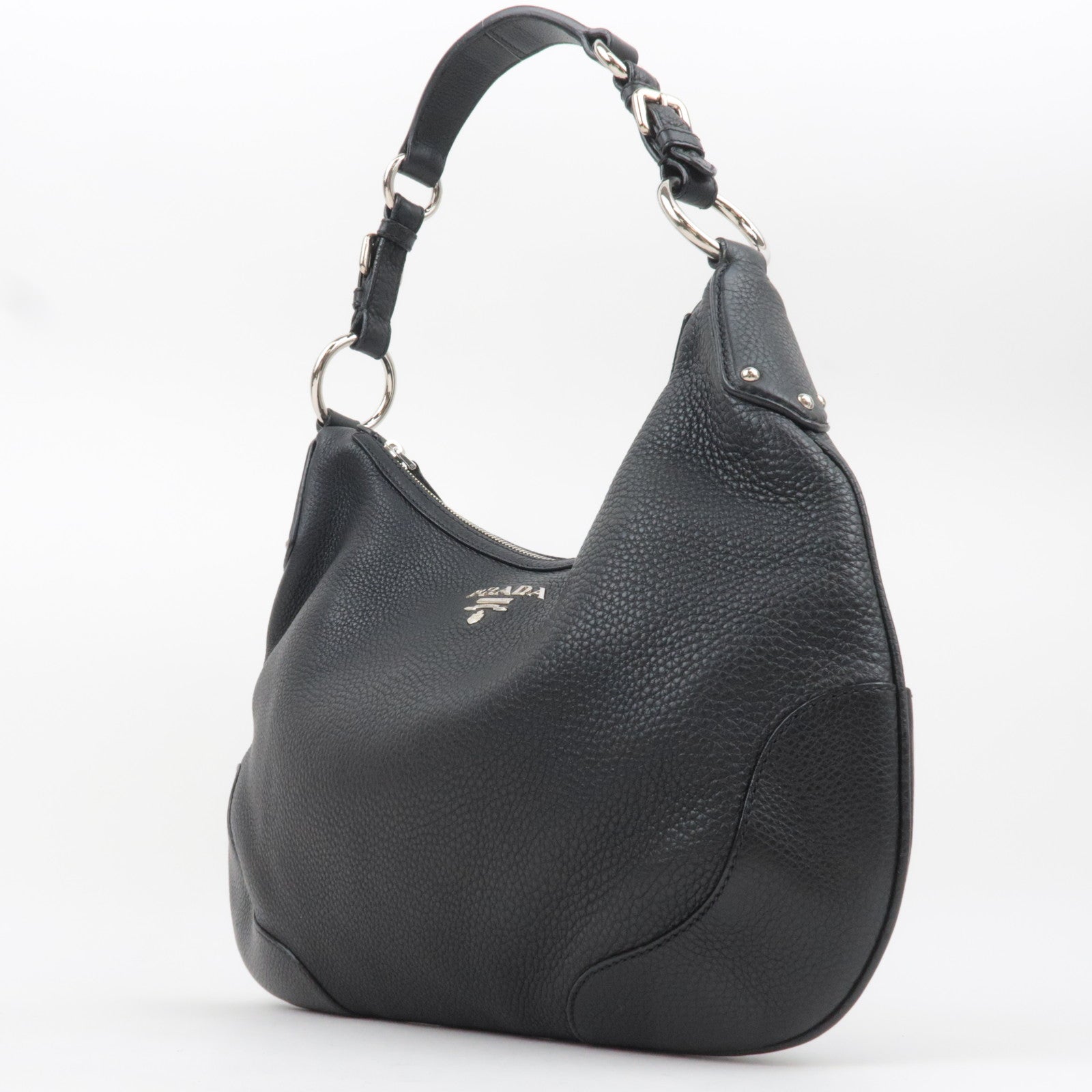 PRADA Leather One Shoulder Bag Black