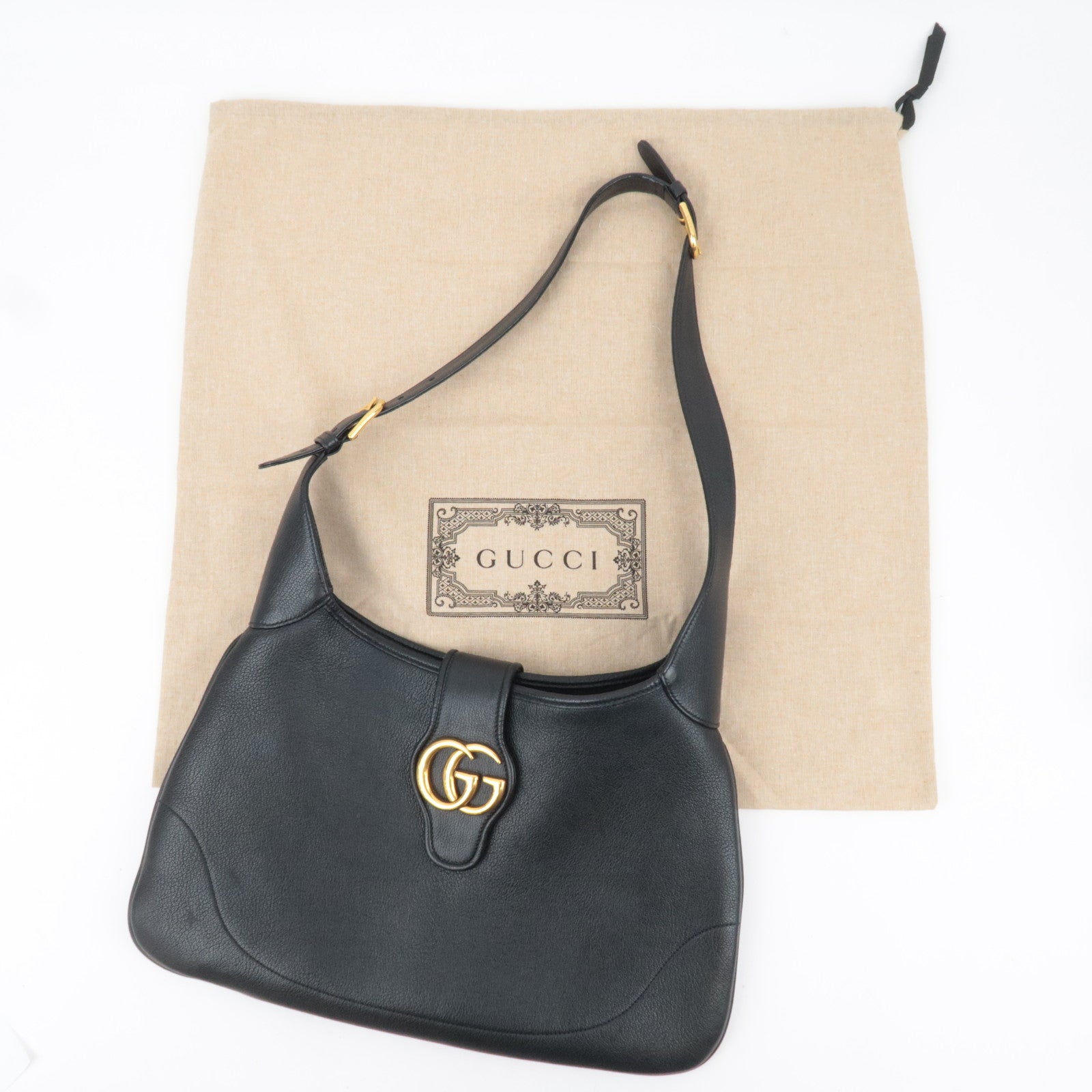 GUCCI GG Marmont Aphrodite Leather Shoulder Bag Black 726274