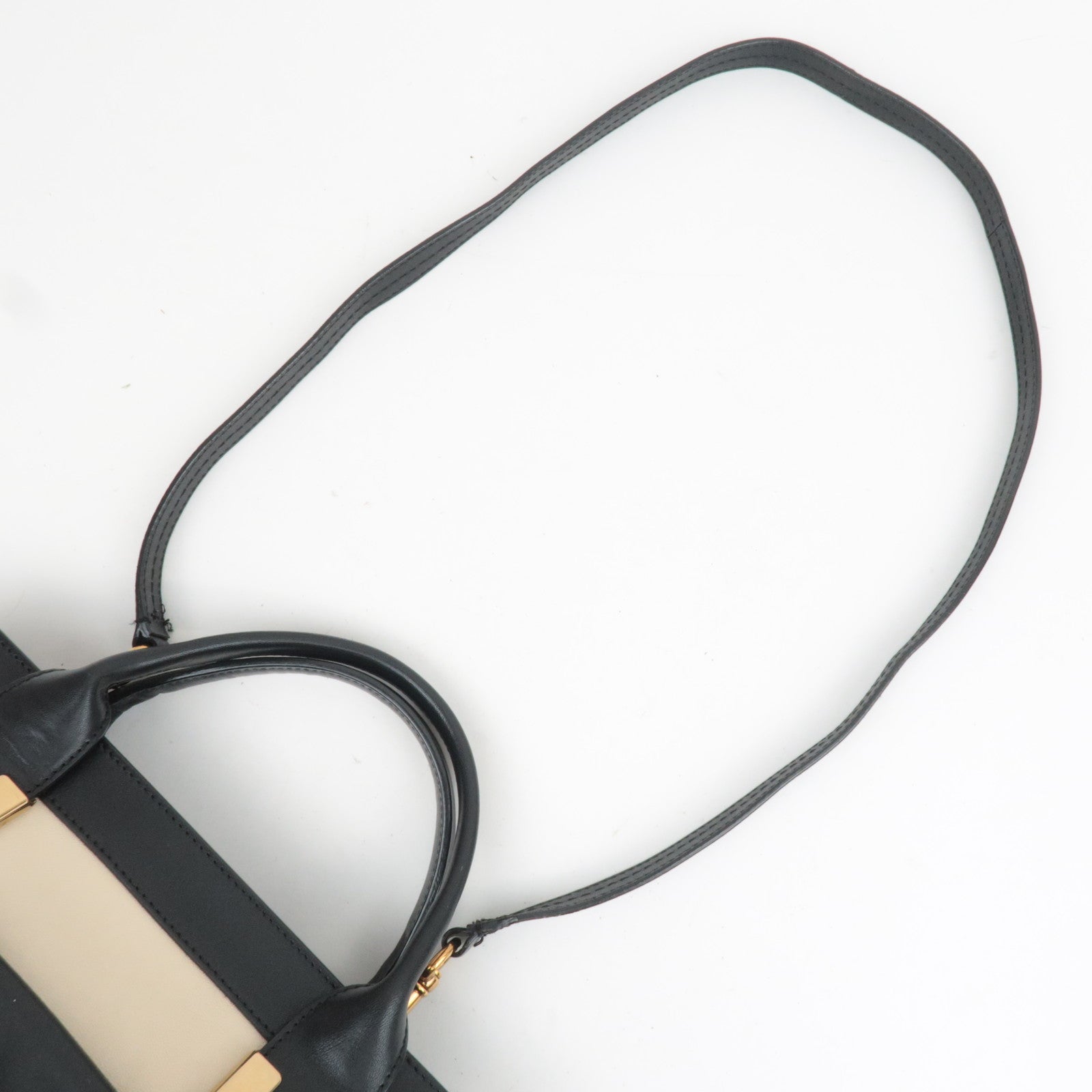 Chloe Alice 2Way Leather Handbag Beige Black