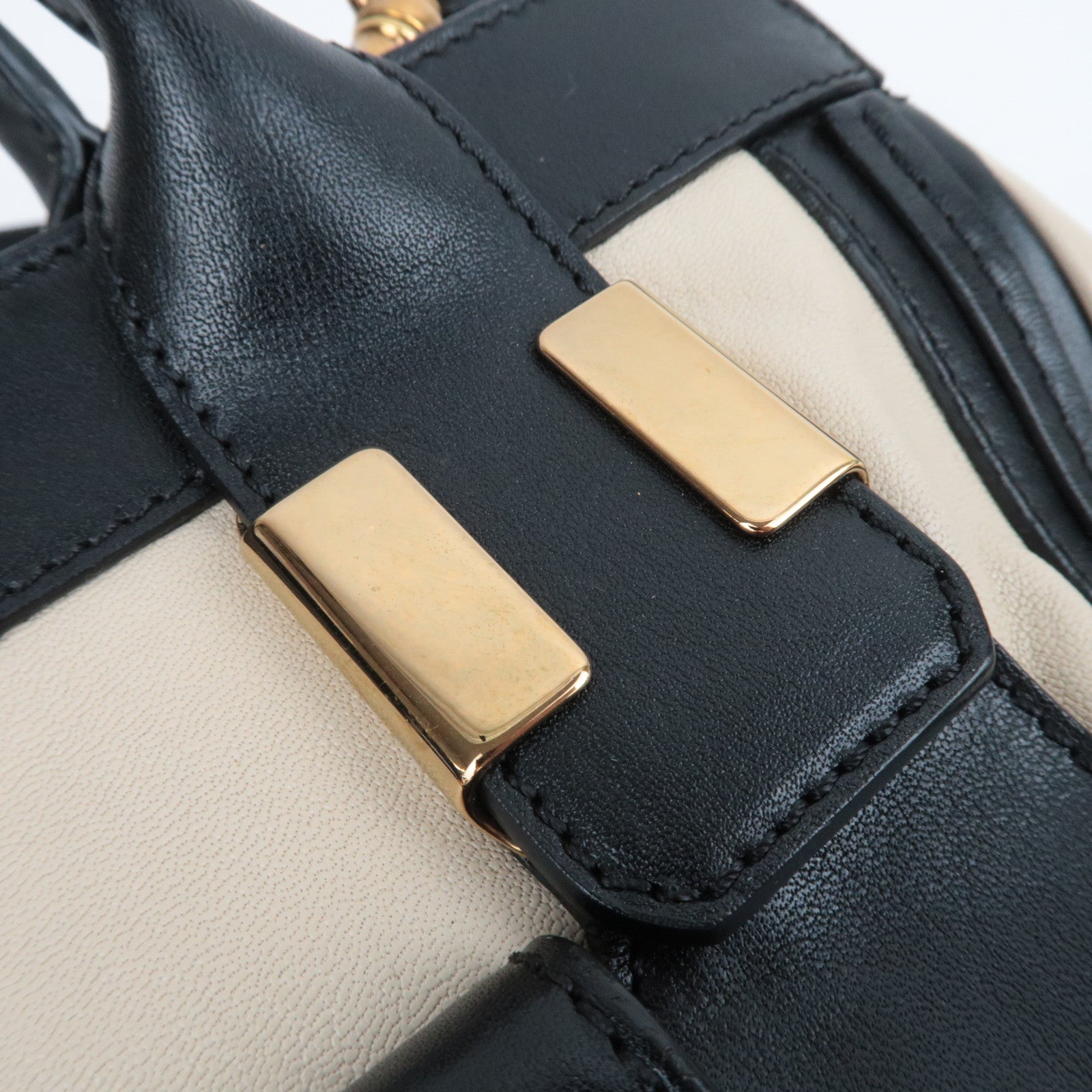 Chloe Alice 2Way Leather Handbag Beige Black