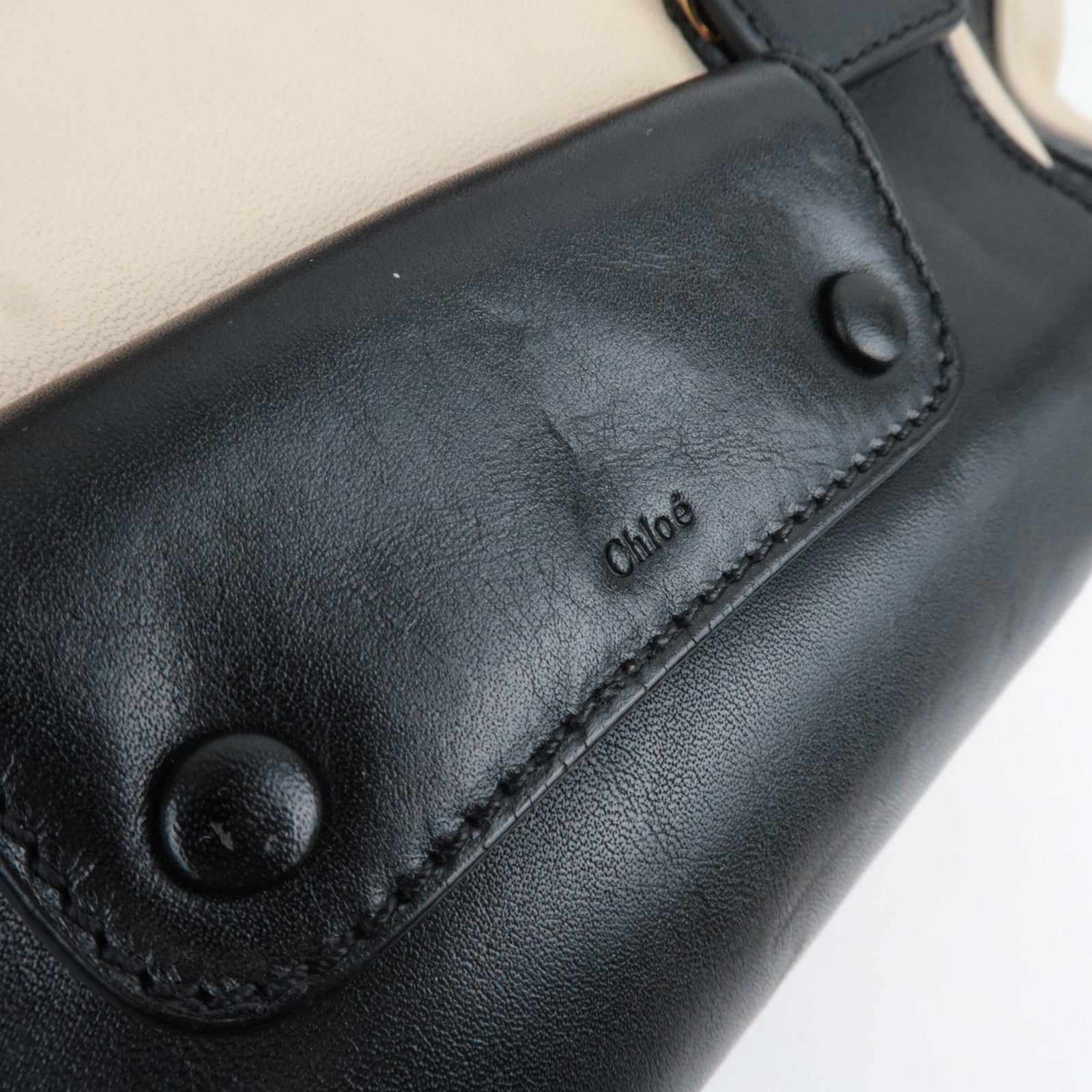 Chloe Alice 2Way Leather Handbag Beige Black