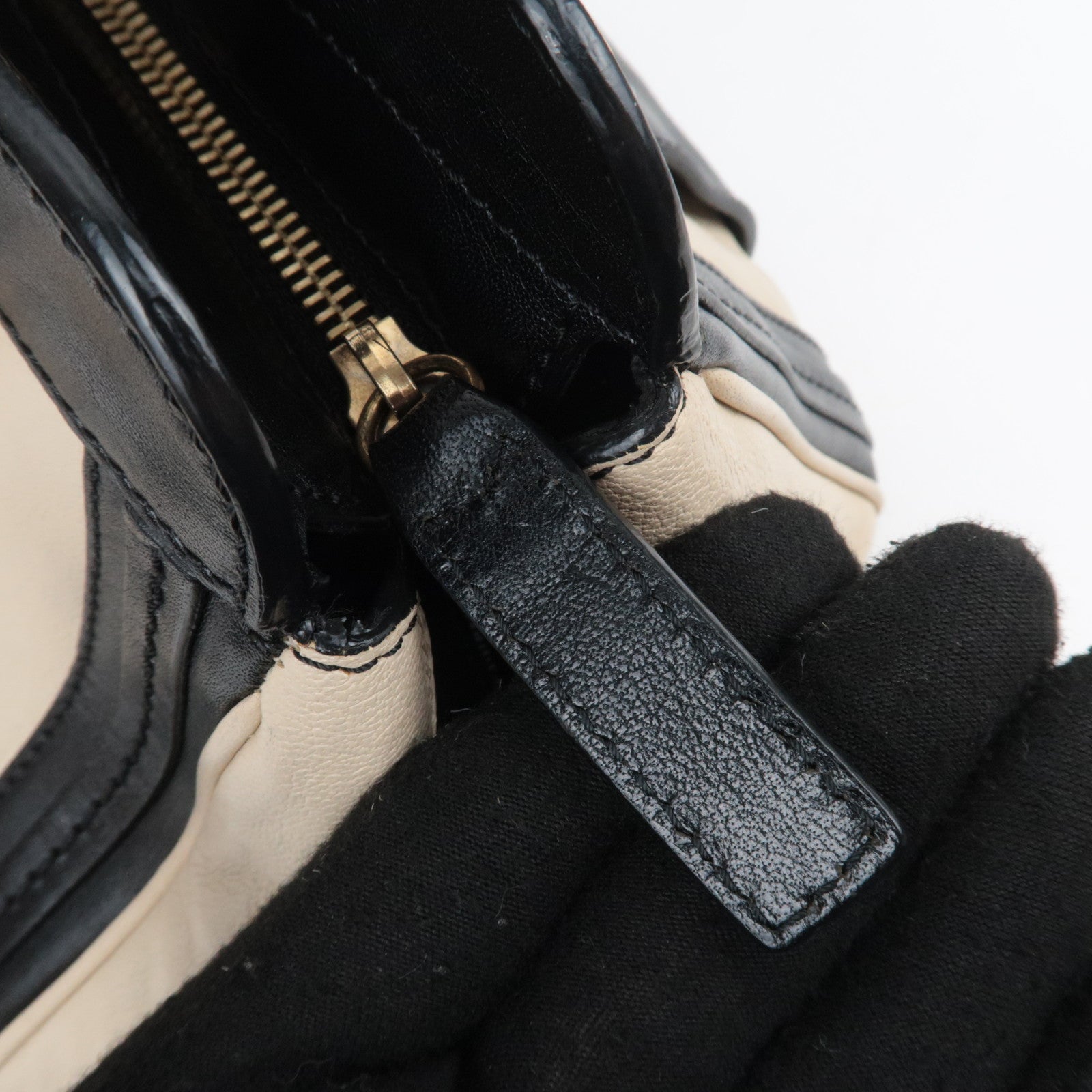 Chloe Alice 2Way Leather Handbag Beige Black