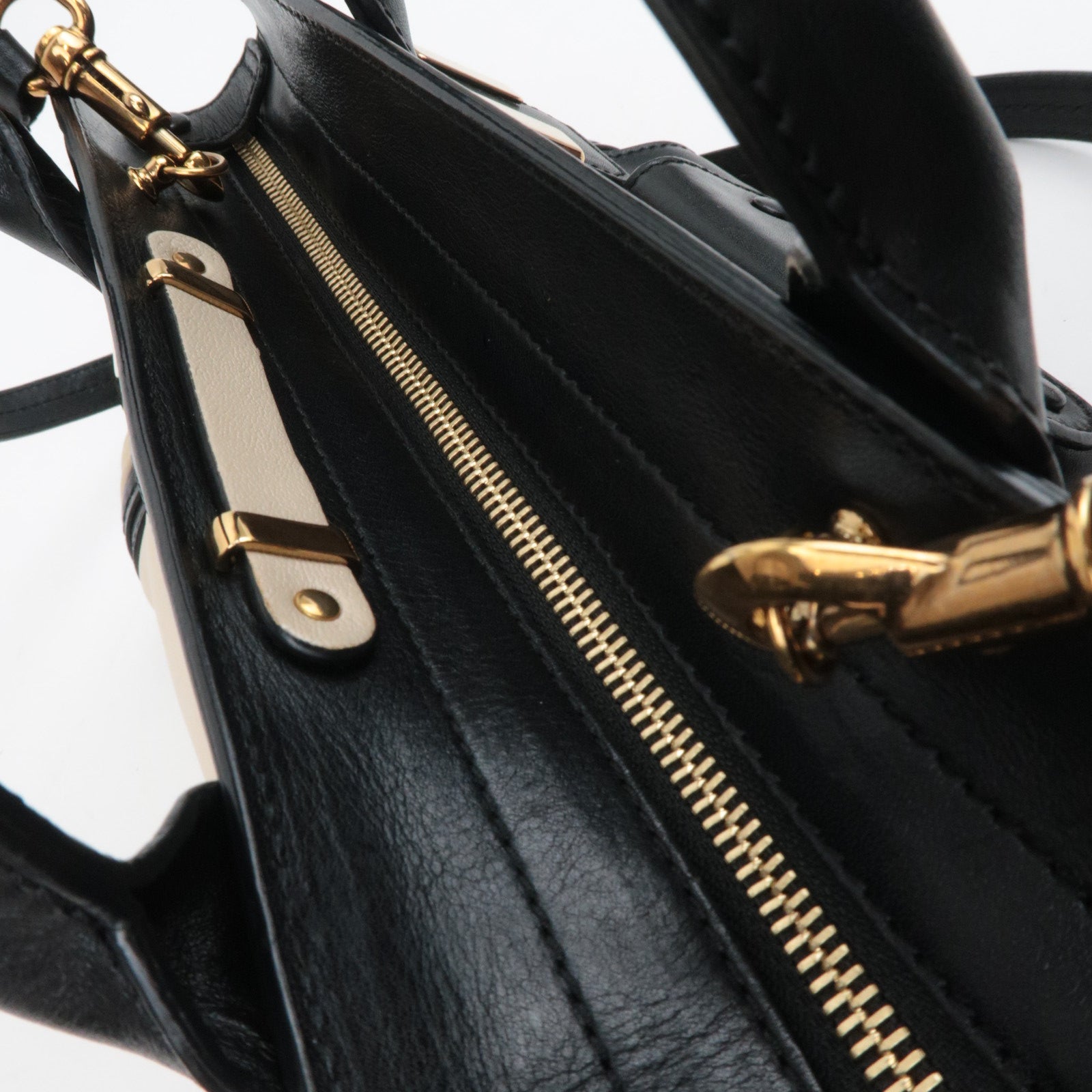 Chloe Alice 2Way Leather Handbag Beige Black