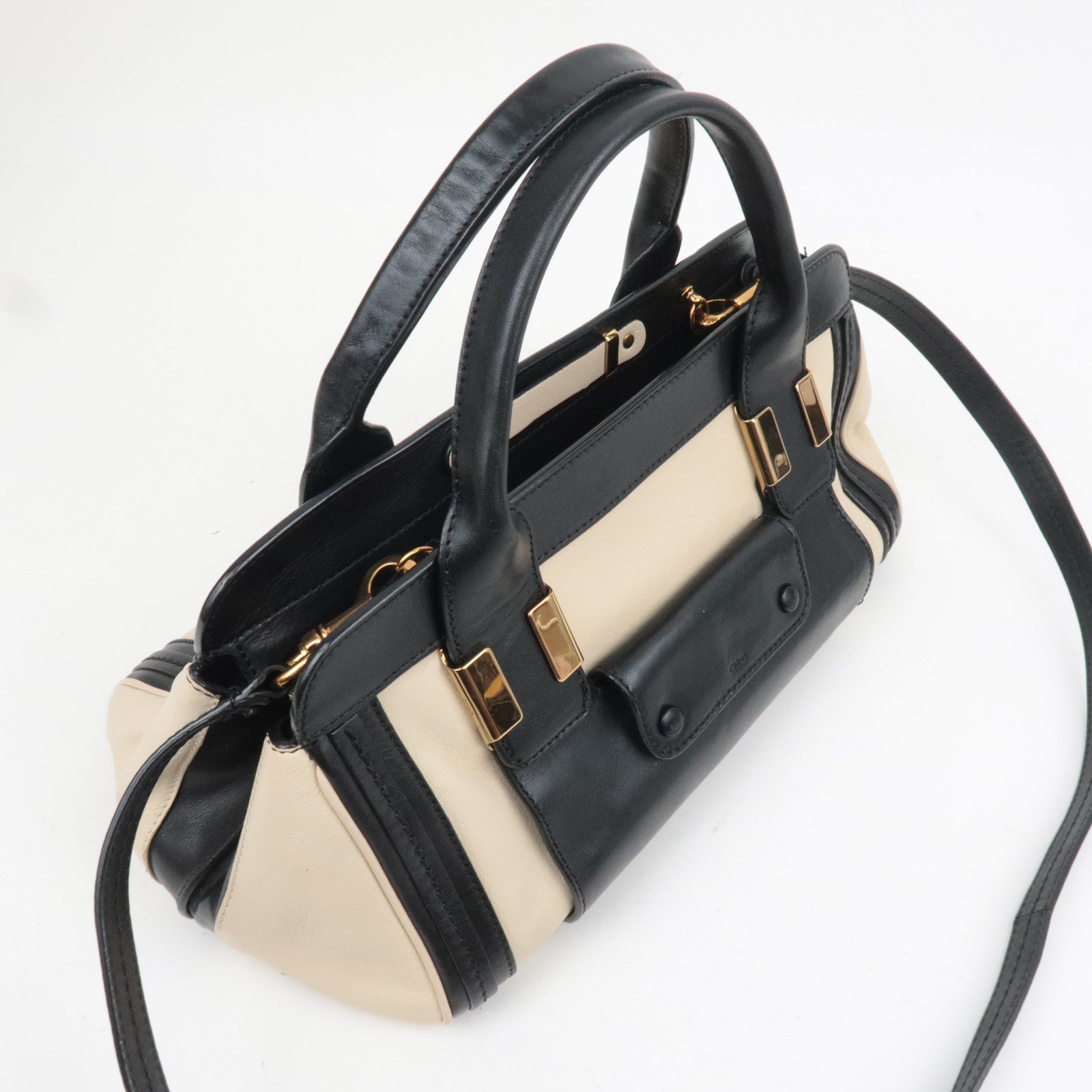 Chloe Alice 2Way Leather Handbag Beige Black