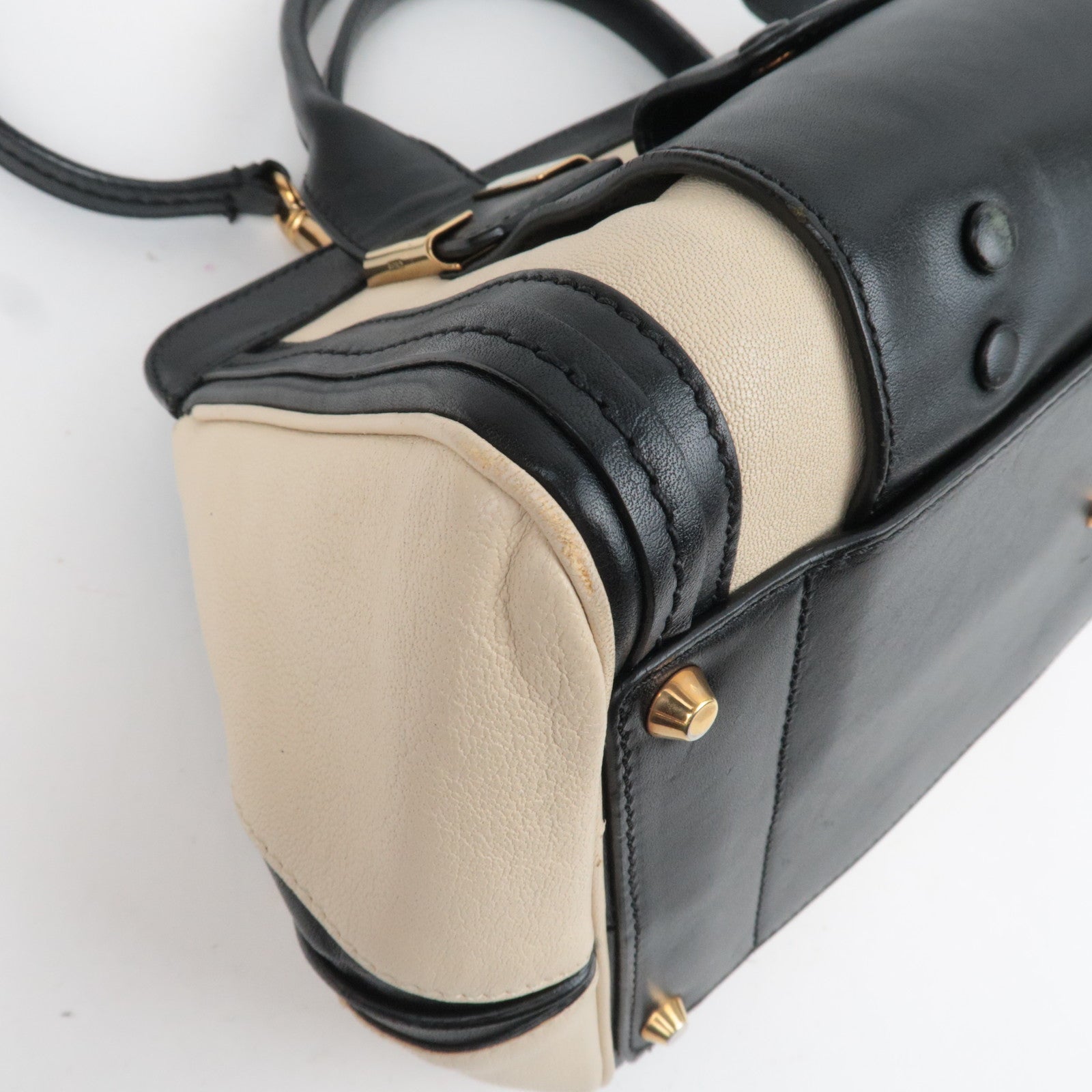 Chloe Alice 2Way Leather Handbag Beige Black