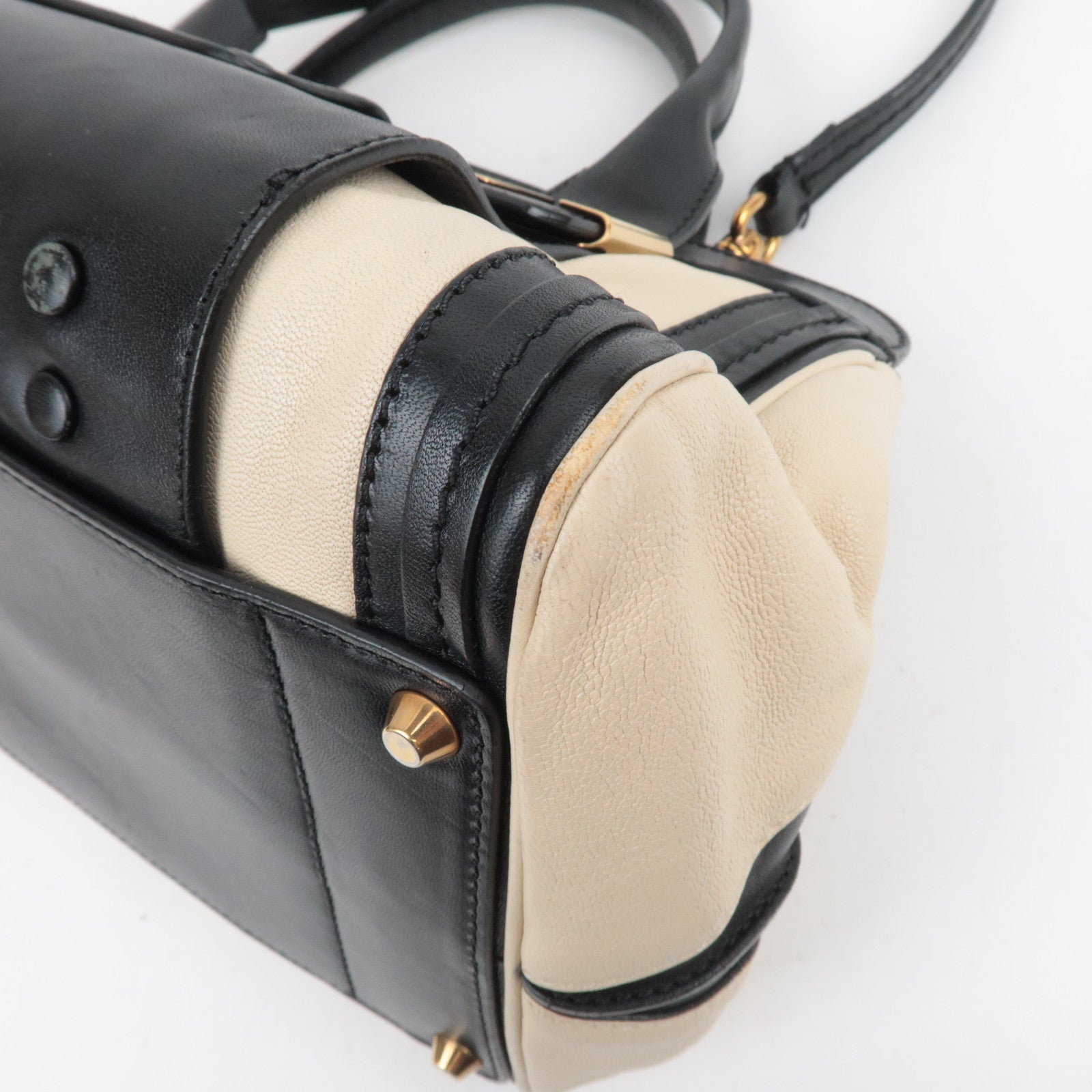 Chloe Alice 2Way Leather Handbag Beige Black