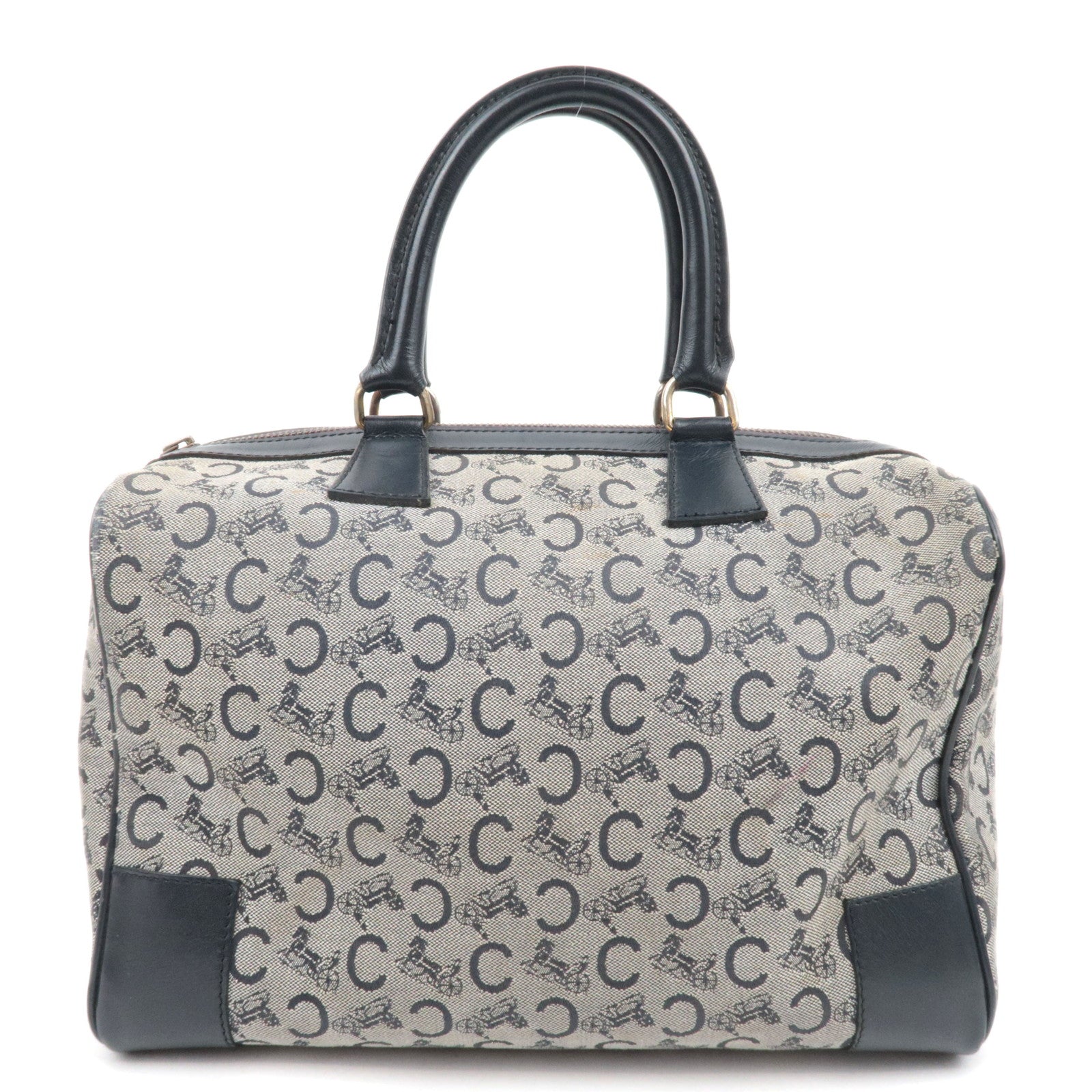 CELINE C Macadam Canvas Leather Boston Bag Navy88783