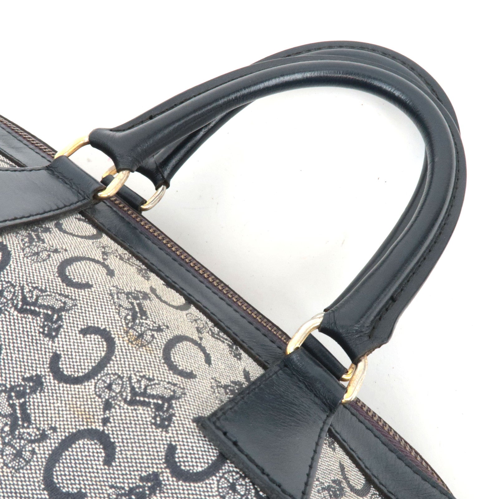 CELINE C Macadam Canvas Leather Boston Bag Navy