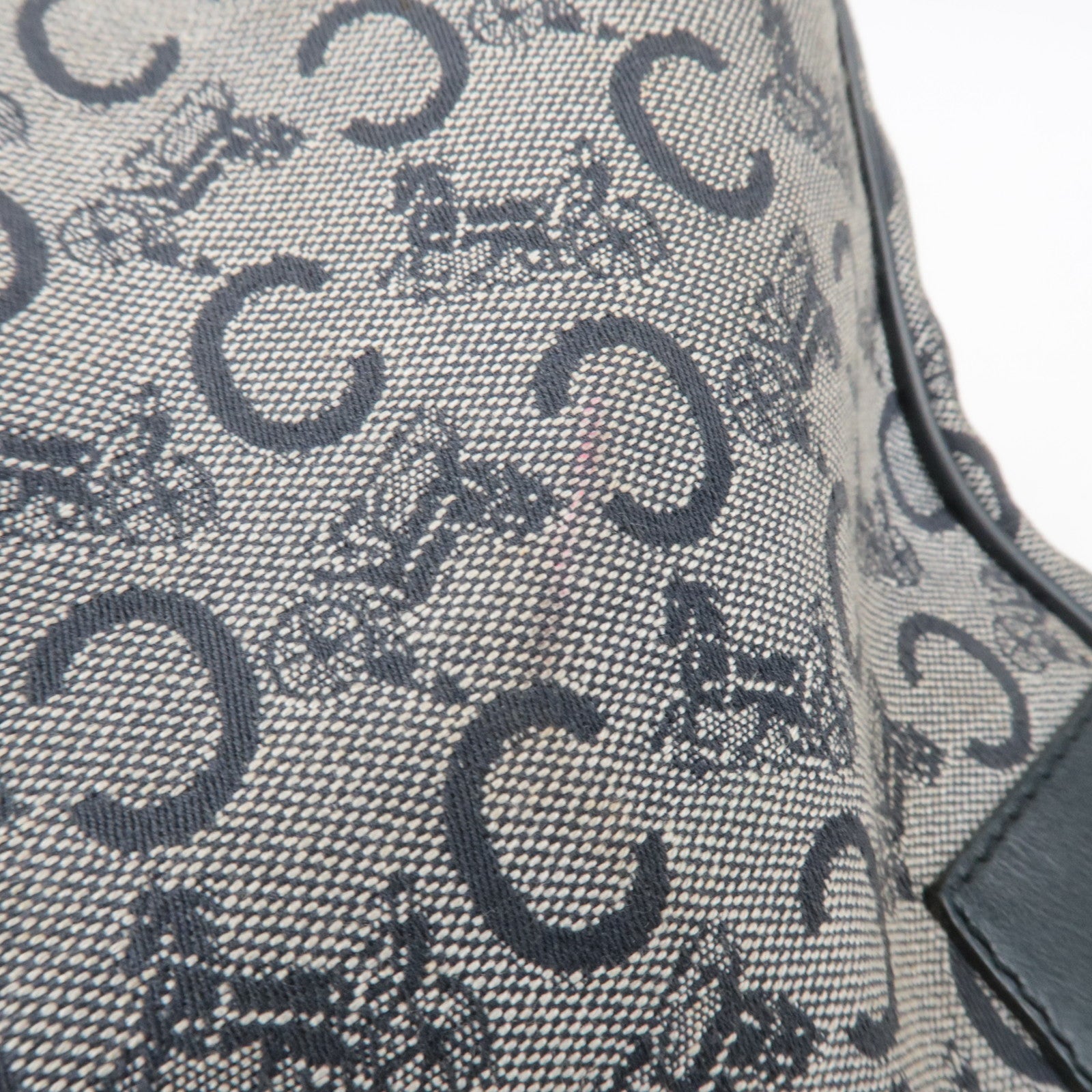 CELINE C Macadam Canvas Leather Boston Bag Navy