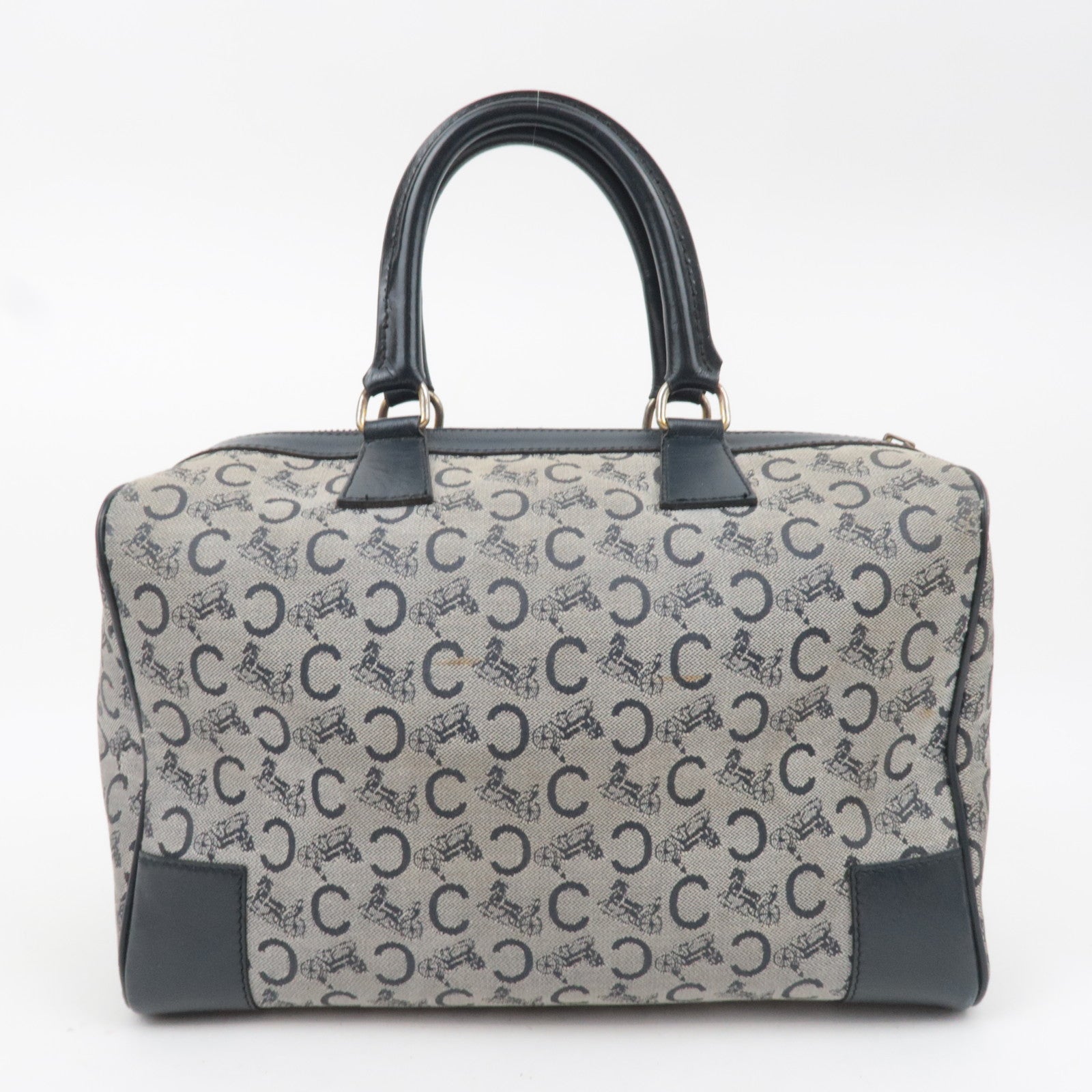 CELINE C Macadam Canvas Leather Boston Bag Navy