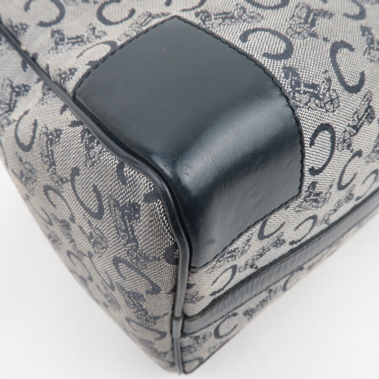 CELINE C Macadam Canvas Leather Boston Bag Navy