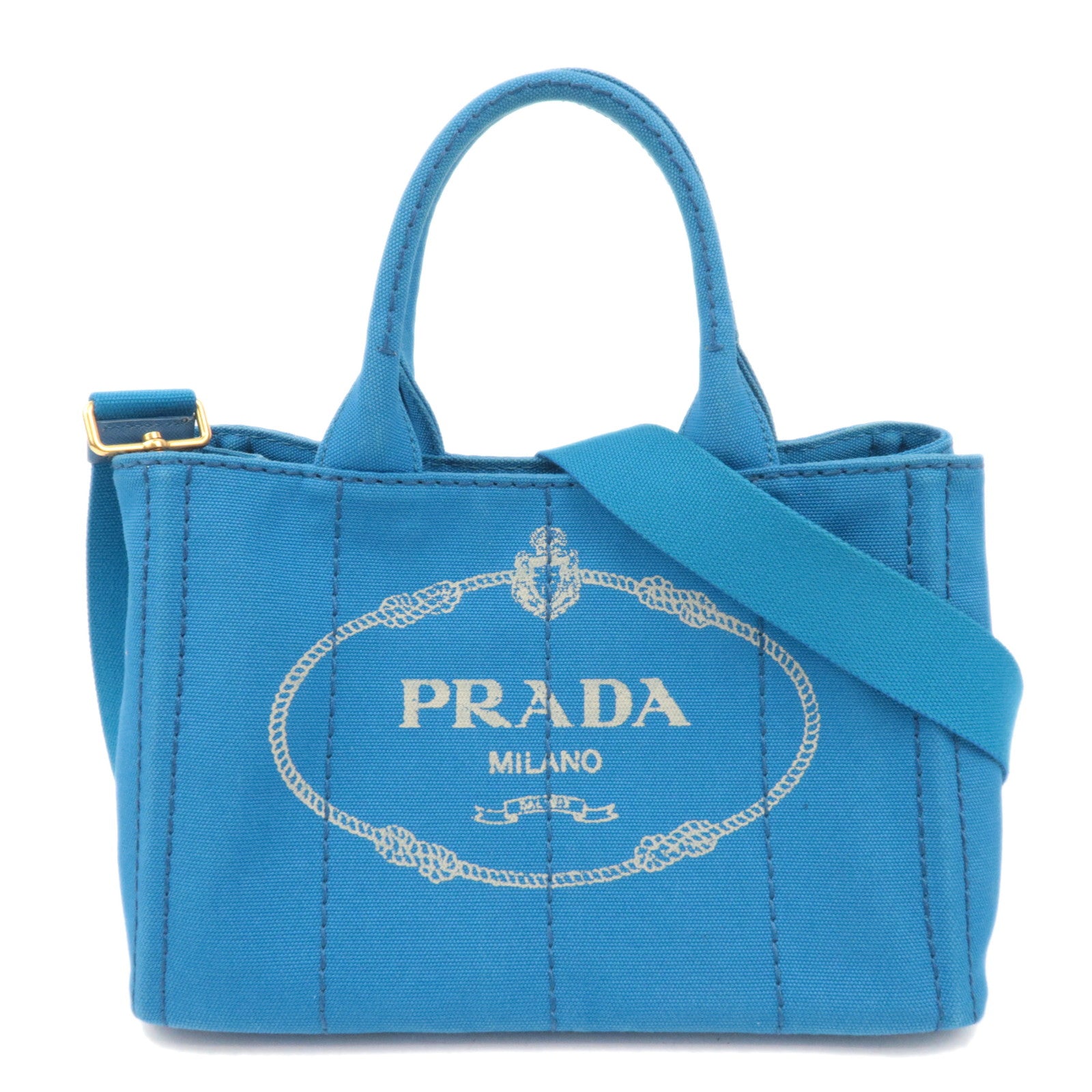 PRADA Canapa Mini 2Way Canvas Tote Bag Blue 1BG43988784