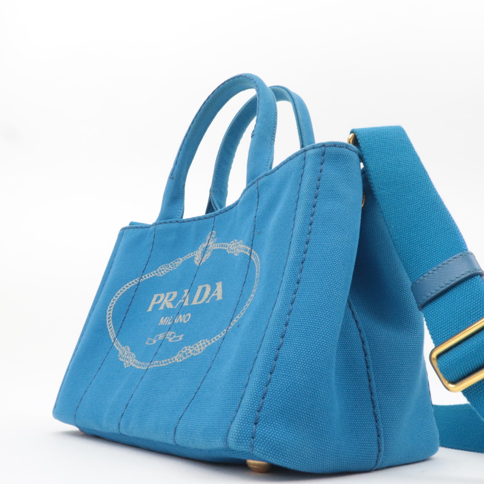 PRADA Canapa Mini 2Way Canvas Tote Bag Blue 1BG439