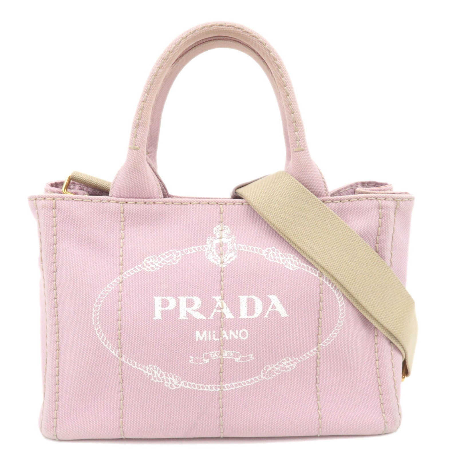 PRADA Canapa Mini 2Way Canvas Tote Bag Pink 1BG43988786