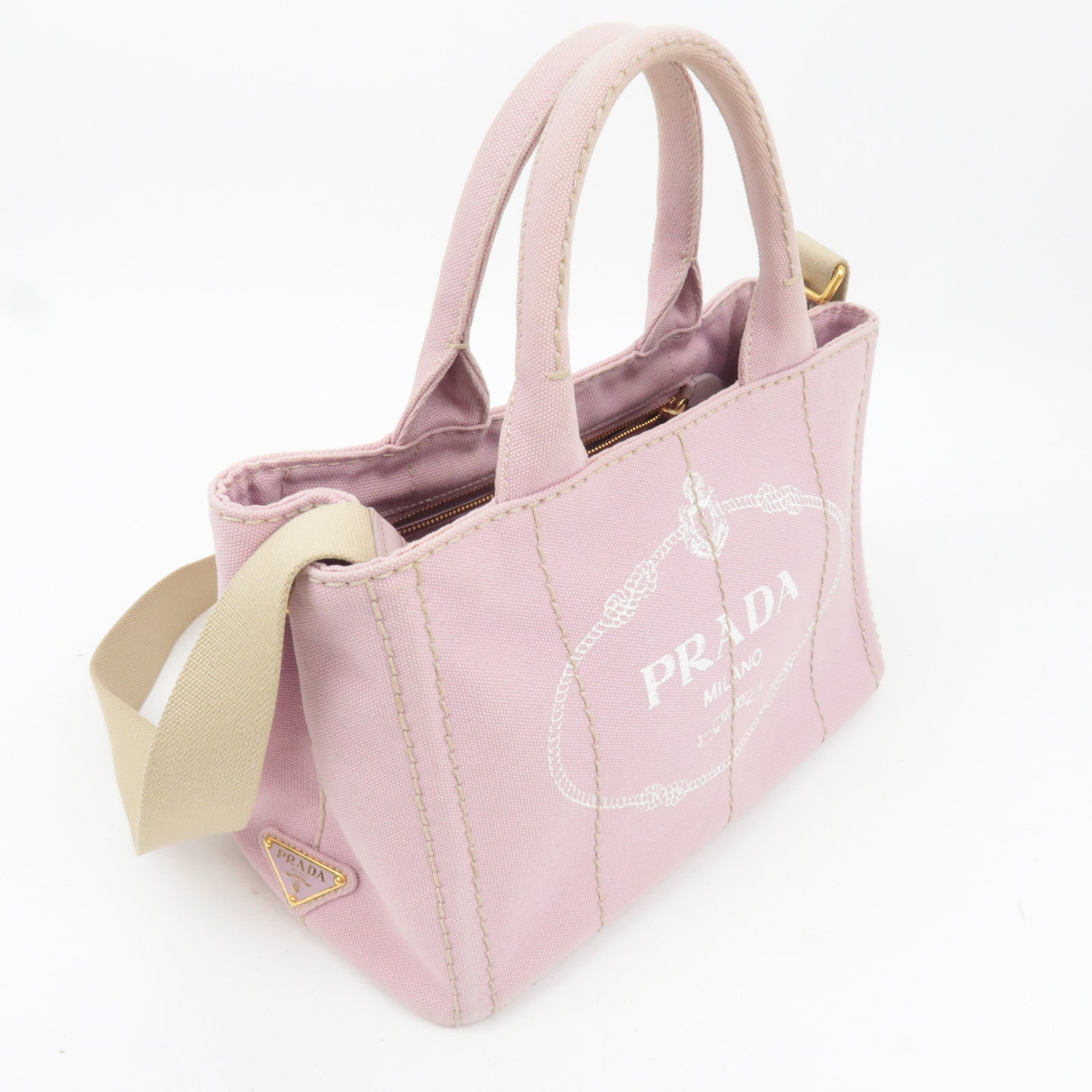 PRADA Canapa Mini 2Way Canvas Tote Bag Pink 1BG439