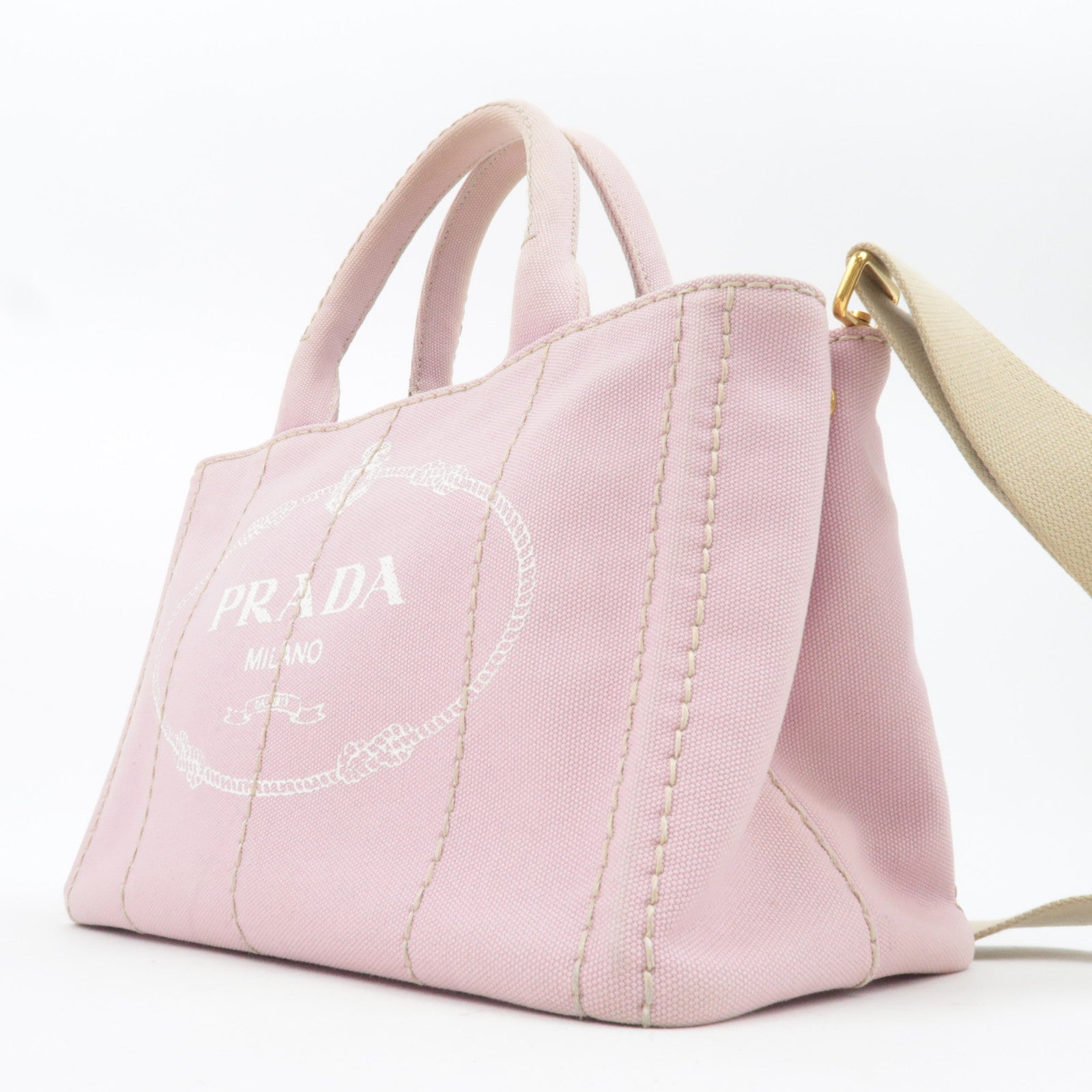PRADA Canapa Mini 2Way Canvas Tote Bag Pink 1BG439