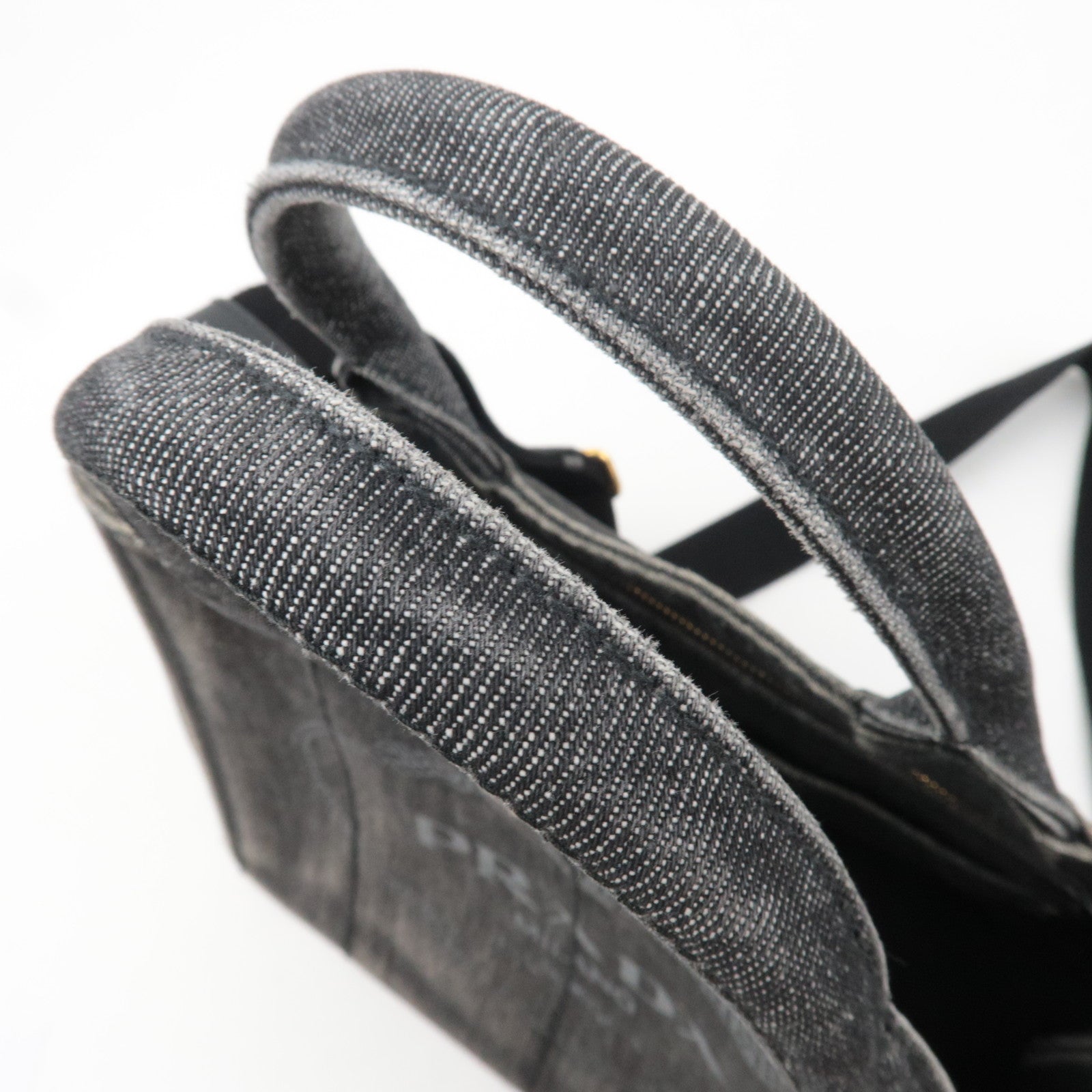 PRADA Canapa Mini 2Way Denim Tote Bag Black 1BG439